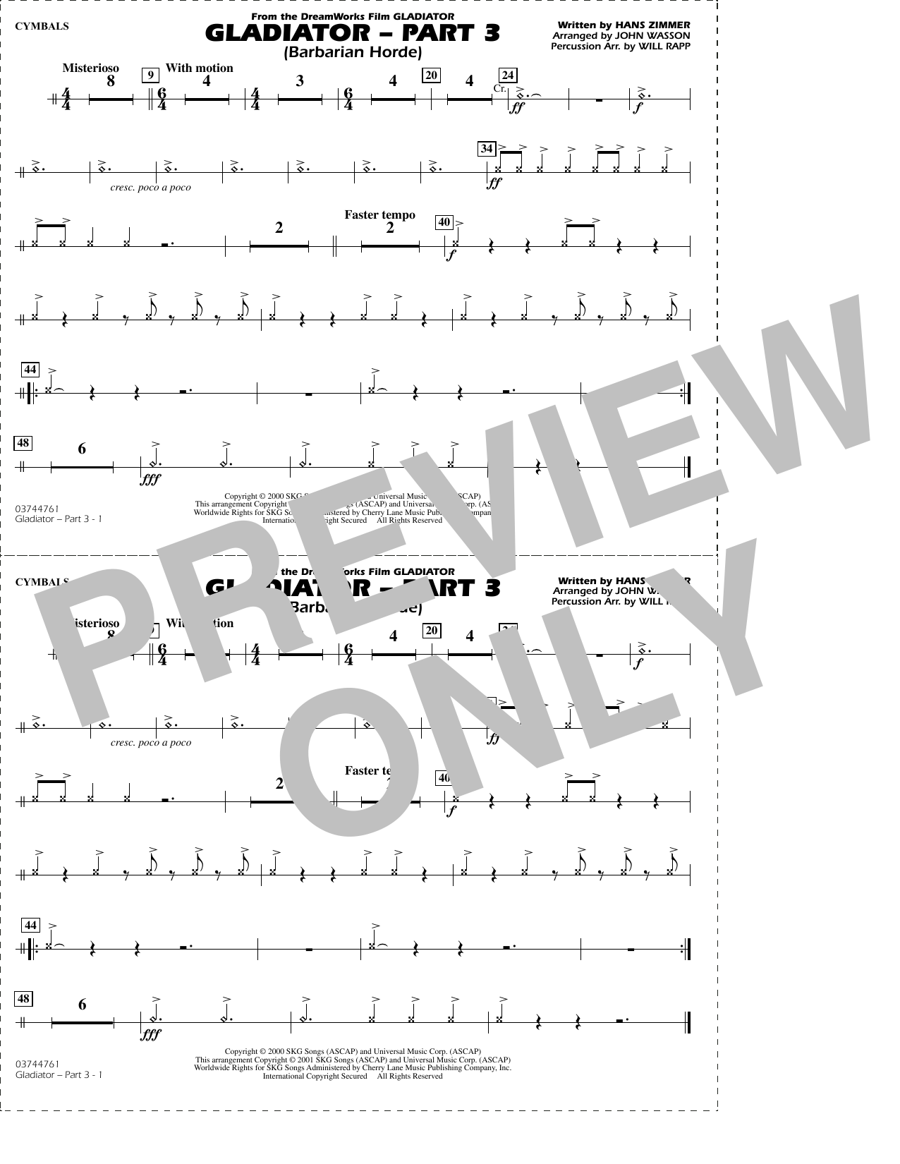 Gladiator (arr. Rapp & Wasson) Part 3 - Cymbals