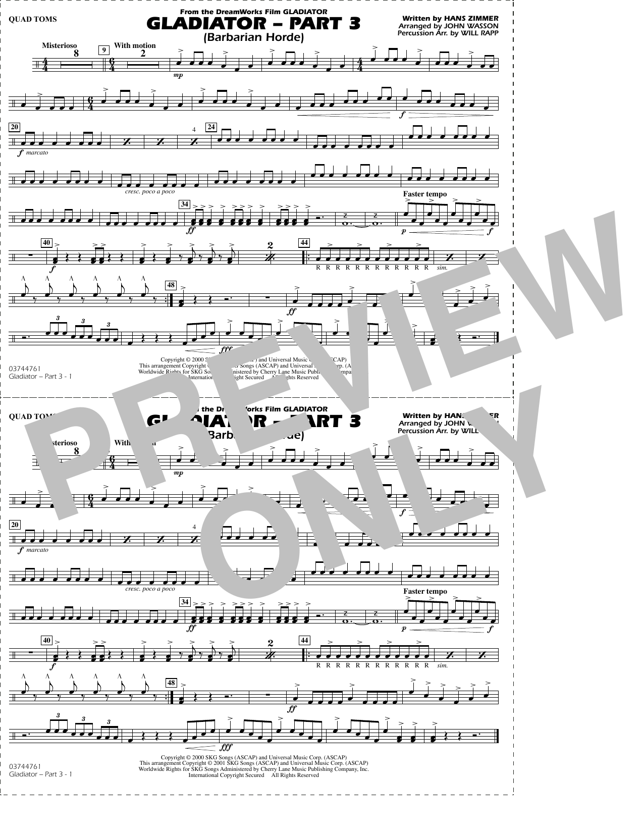 Gladiator (arr. Rapp & Wasson) Part 3 - Quad Toms