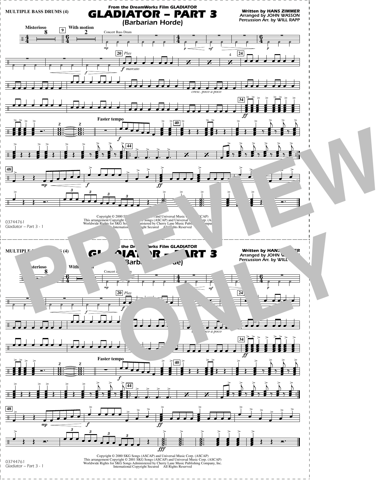 Gladiator (arr. Rapp & Wasson) Part 3 - Multiple Bass Drums