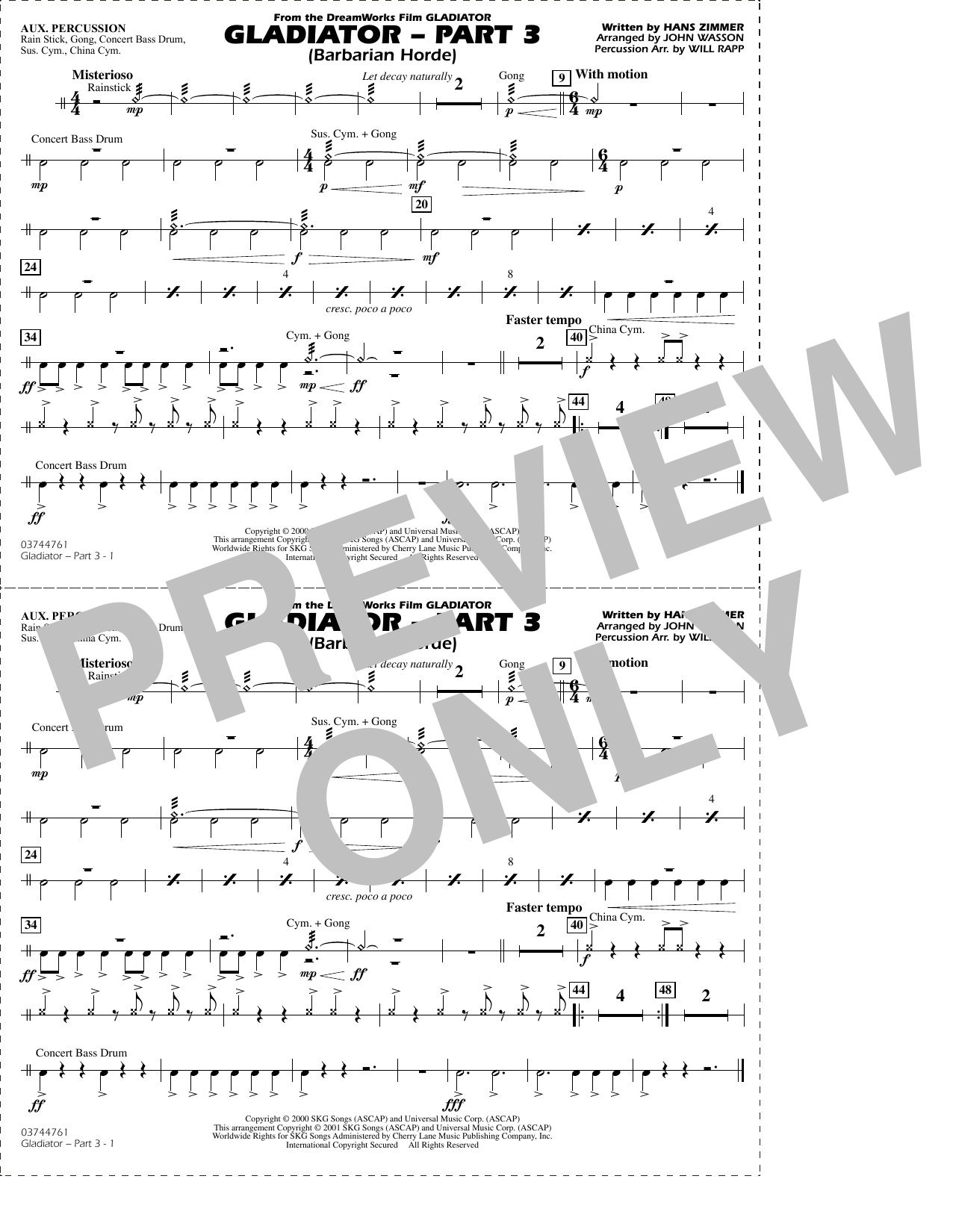 Gladiator (arr. Rapp & Wasson) Part 3 - Aux Percussion