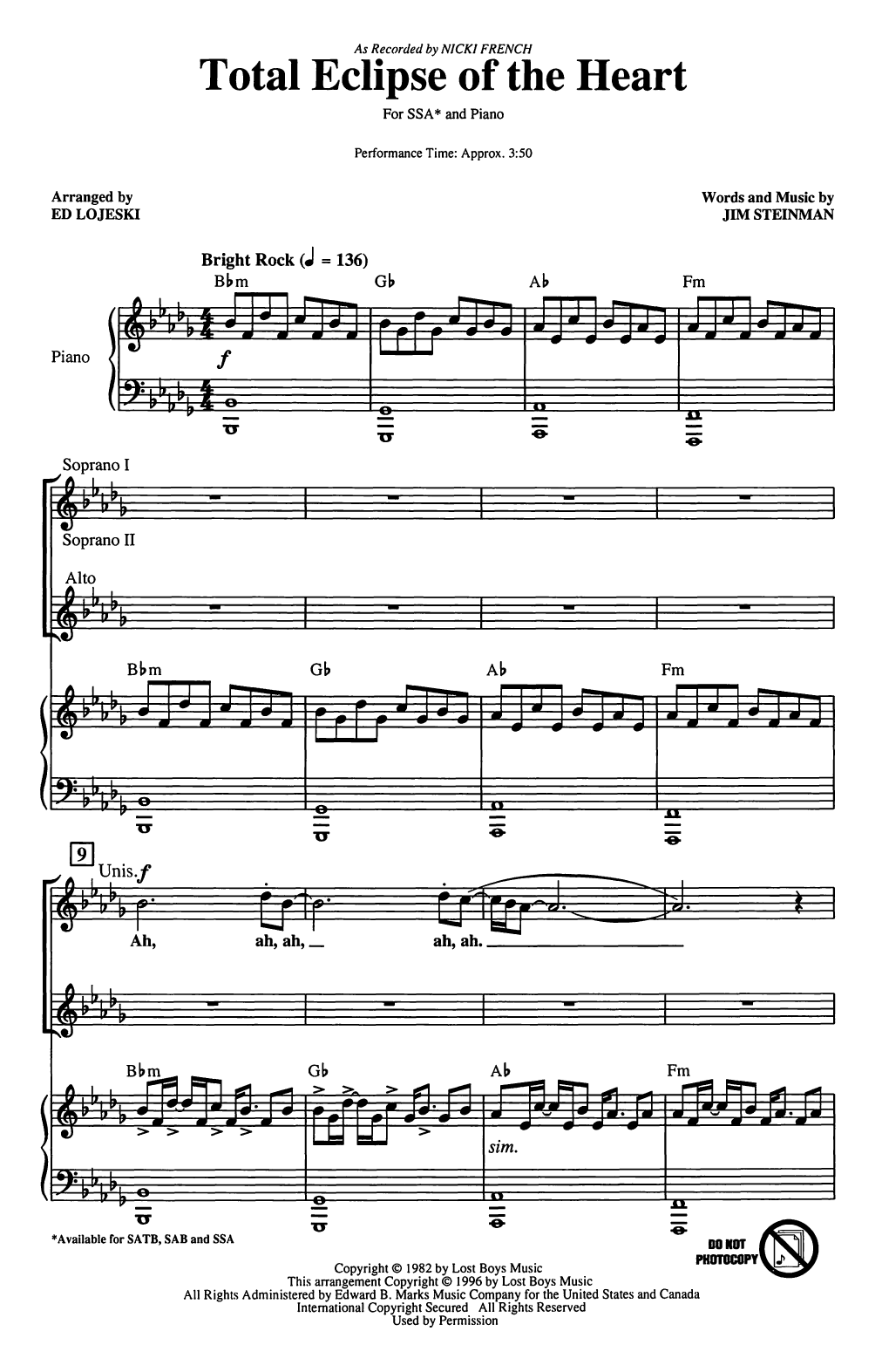 Total Eclipse Of The Heart (arr. Ed Lojeski)