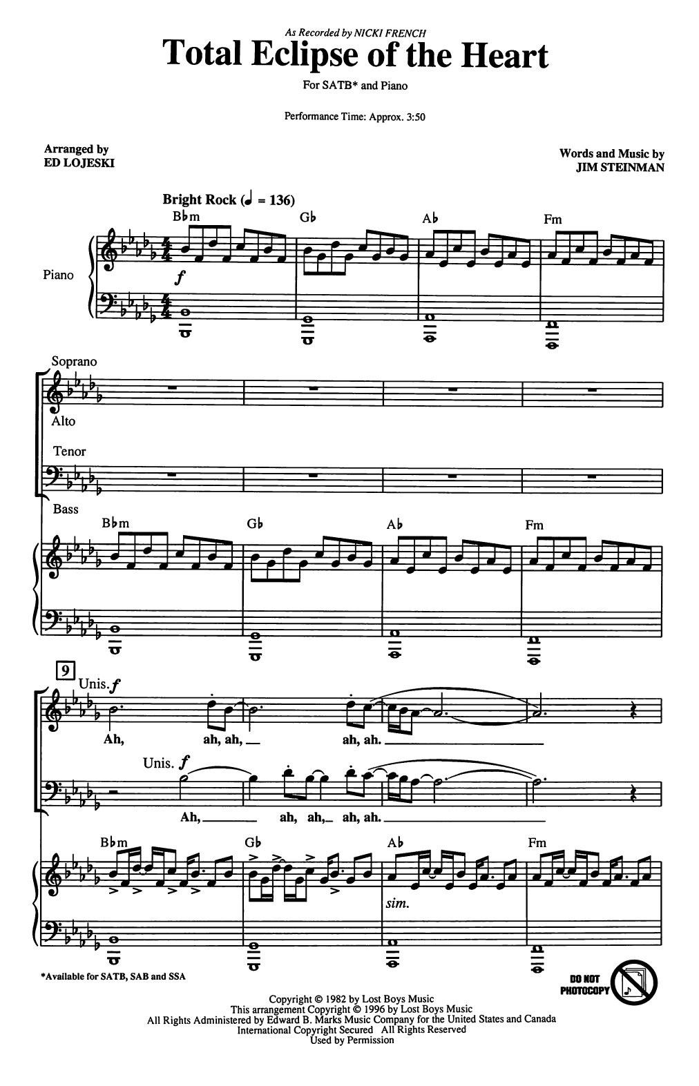 Total Eclipse Of The Heart (arr. Ed Lojeski)