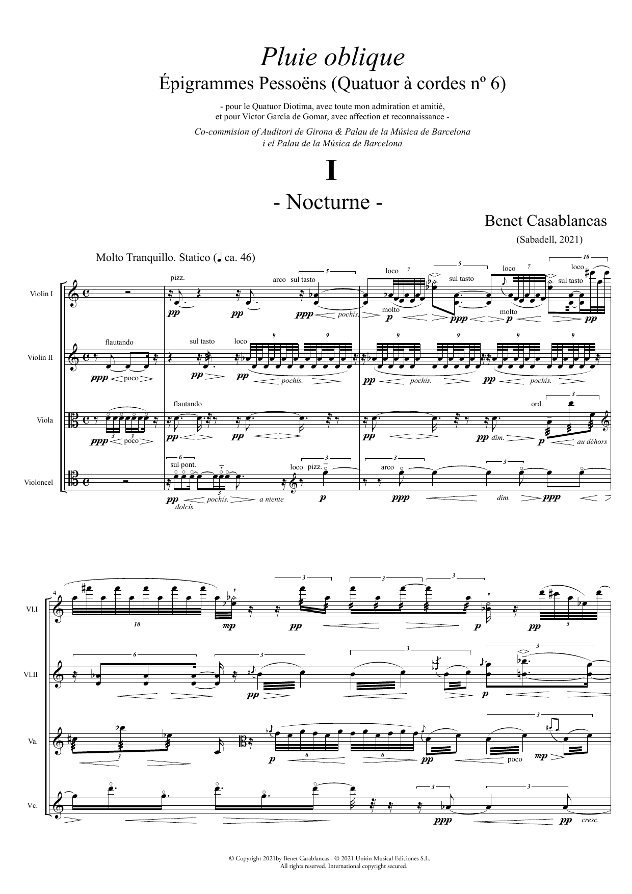 String Quartet No. 6 Pluie Oblique: Épigrammes Pessoëns - Full Score