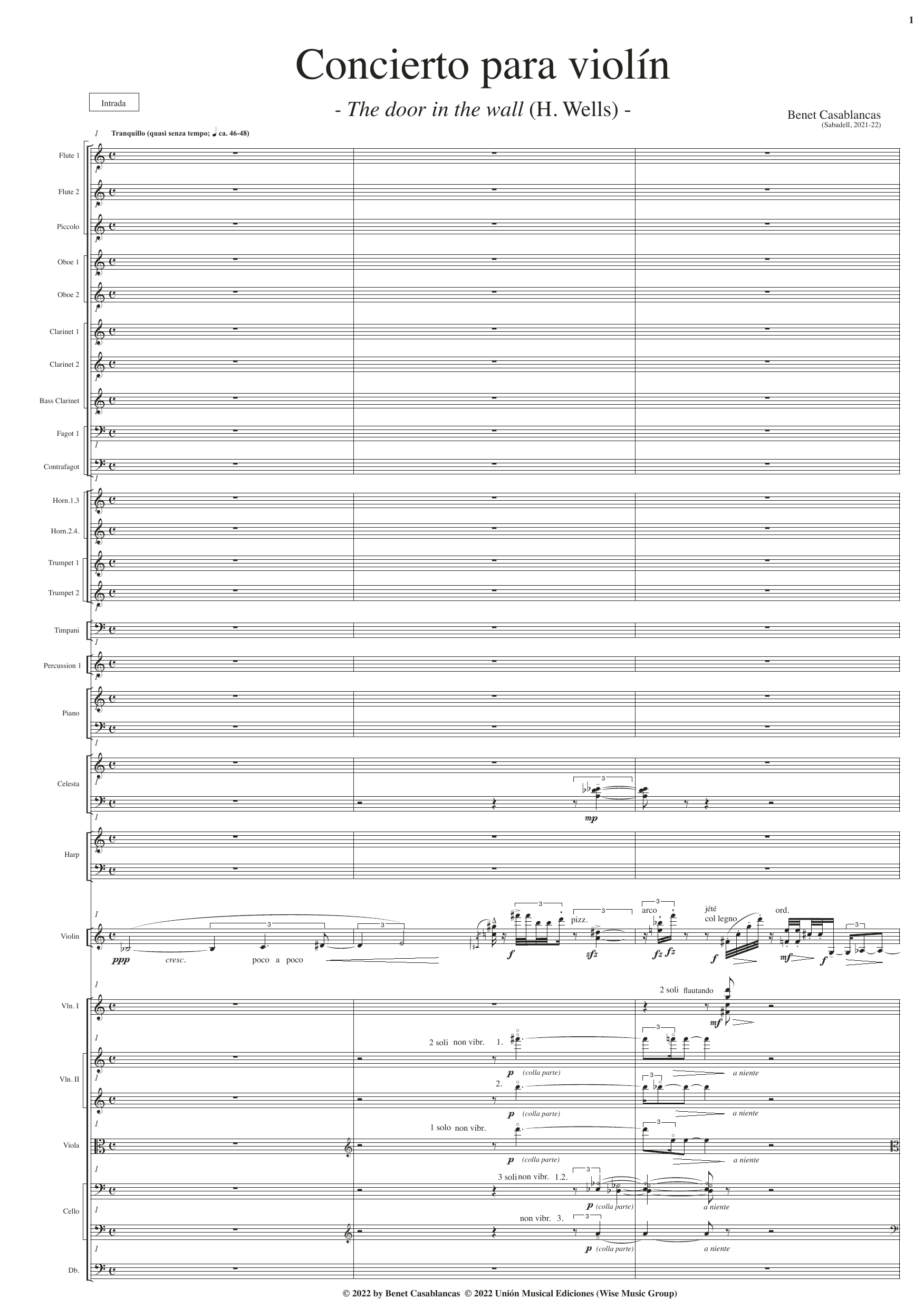 Concierto para Violín - The door in the wall (H. Wells): Full Orchestra Conductor Score & Parts