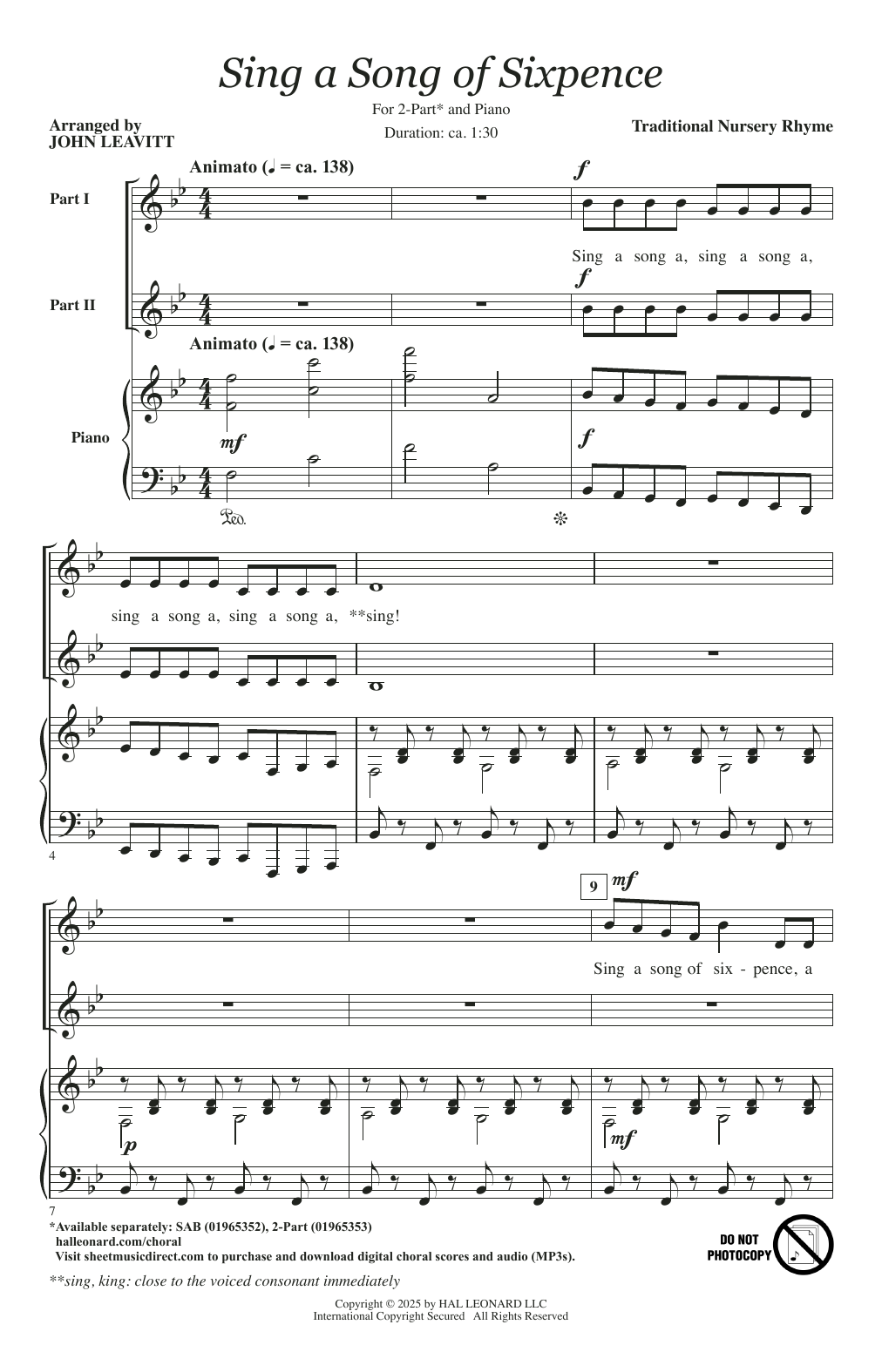 Sing A Song Of Sixpence (arr. John Leavitt)