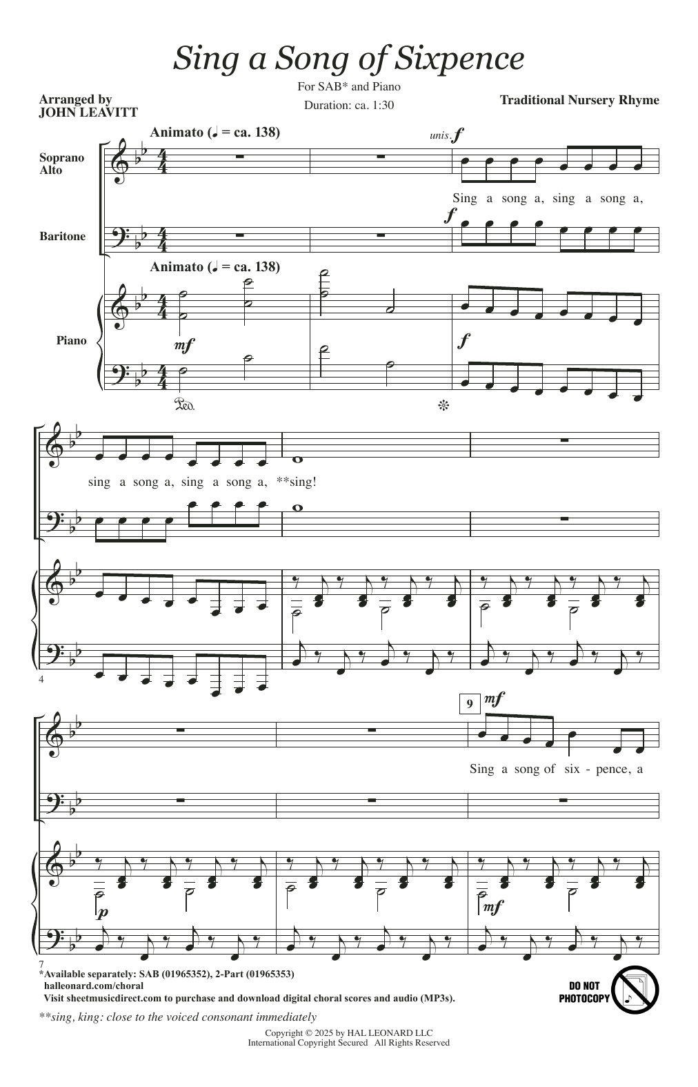 Sing A Song Of Sixpence (arr. John Leavitt)