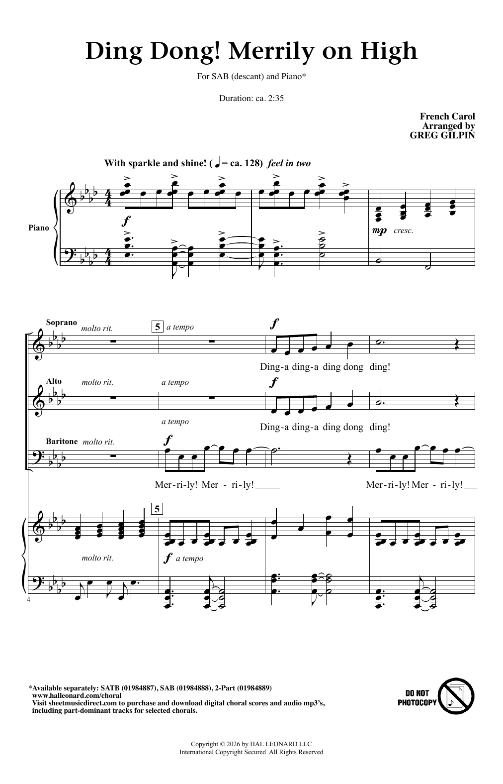 Ding Dong! Merrily On High (arr. Greg Gilpin)