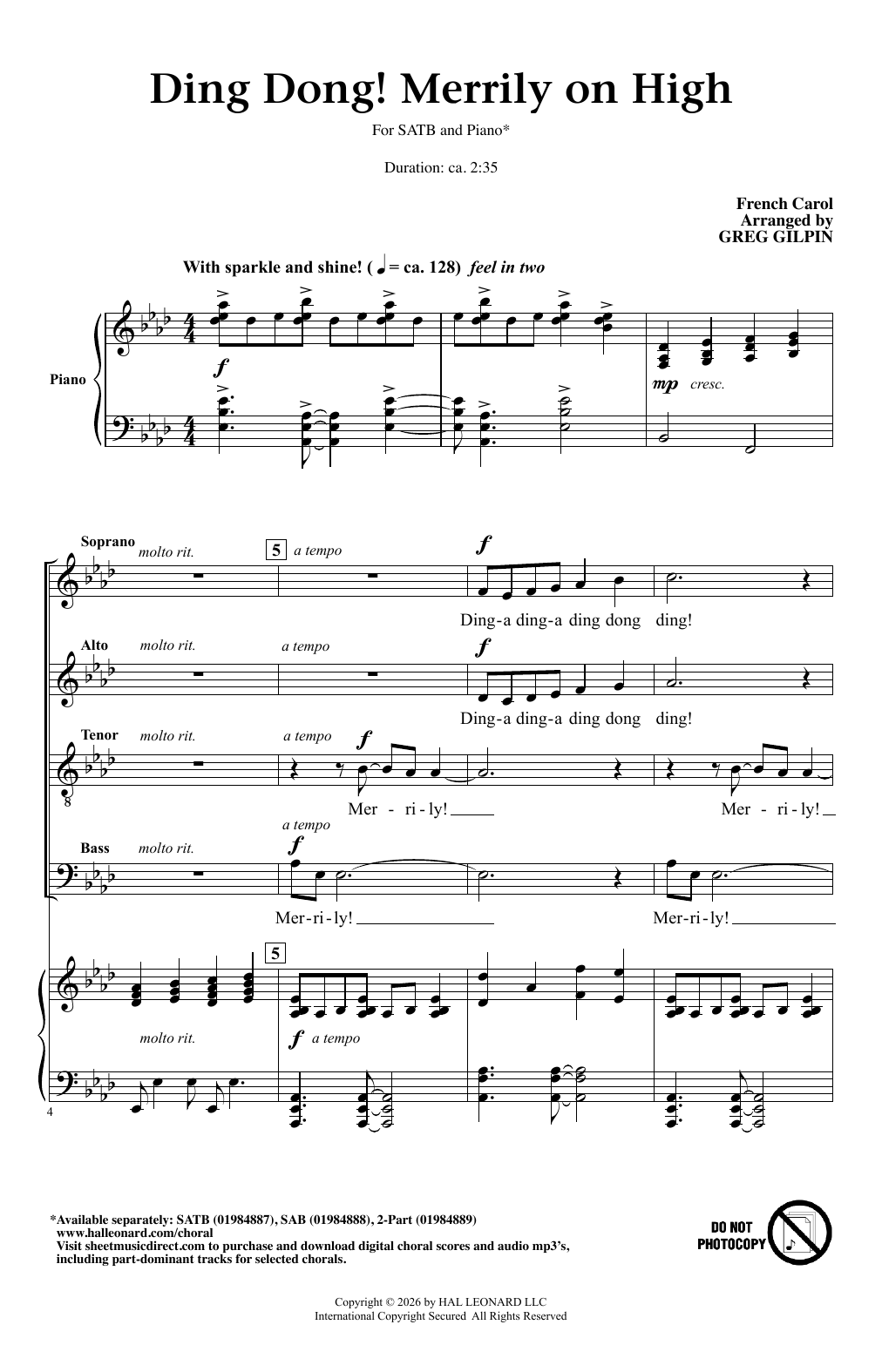 Ding Dong! Merrily On High (arr. Greg Gilpin)