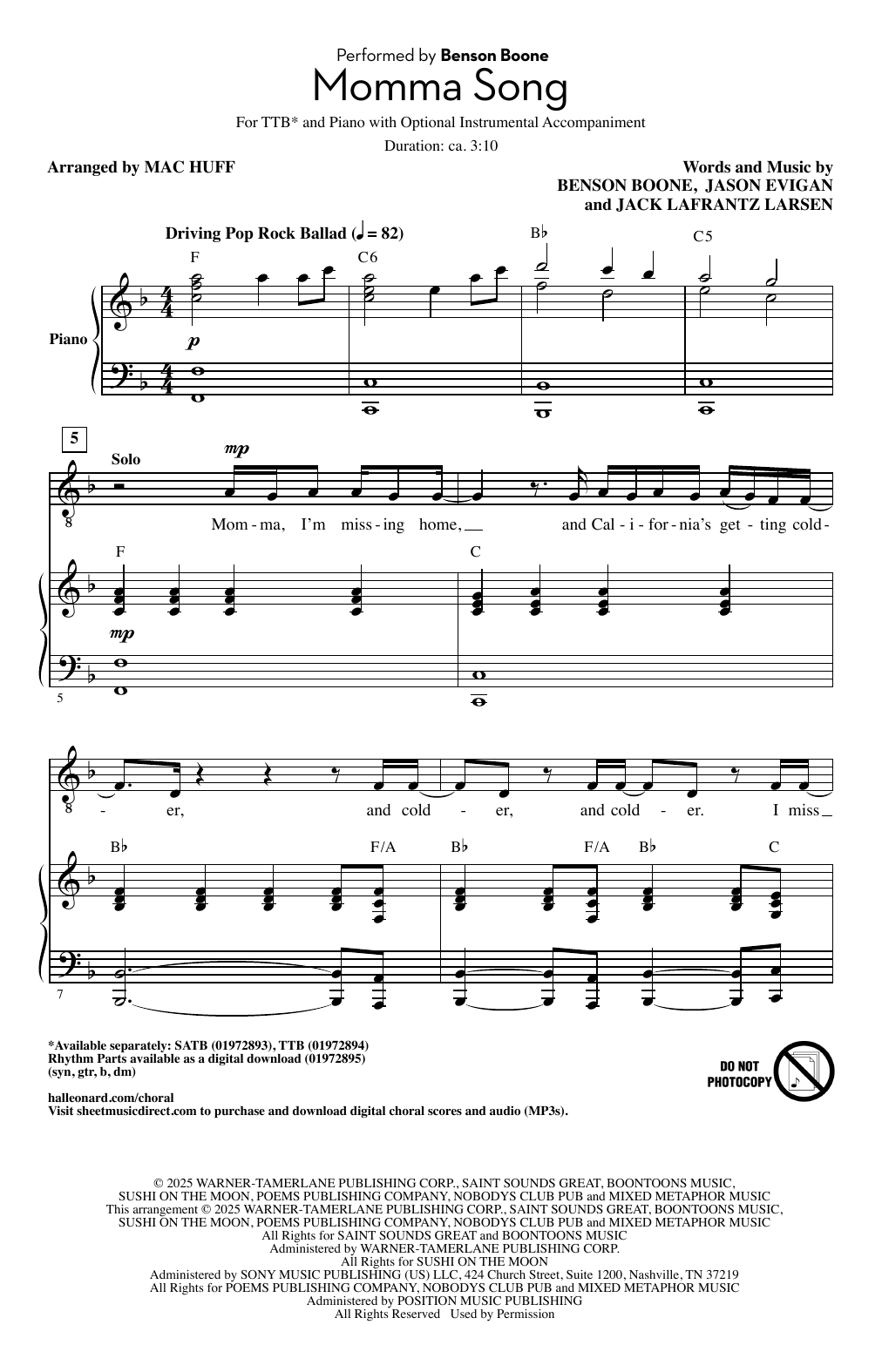 Momma Song (arr. Mac Huff)