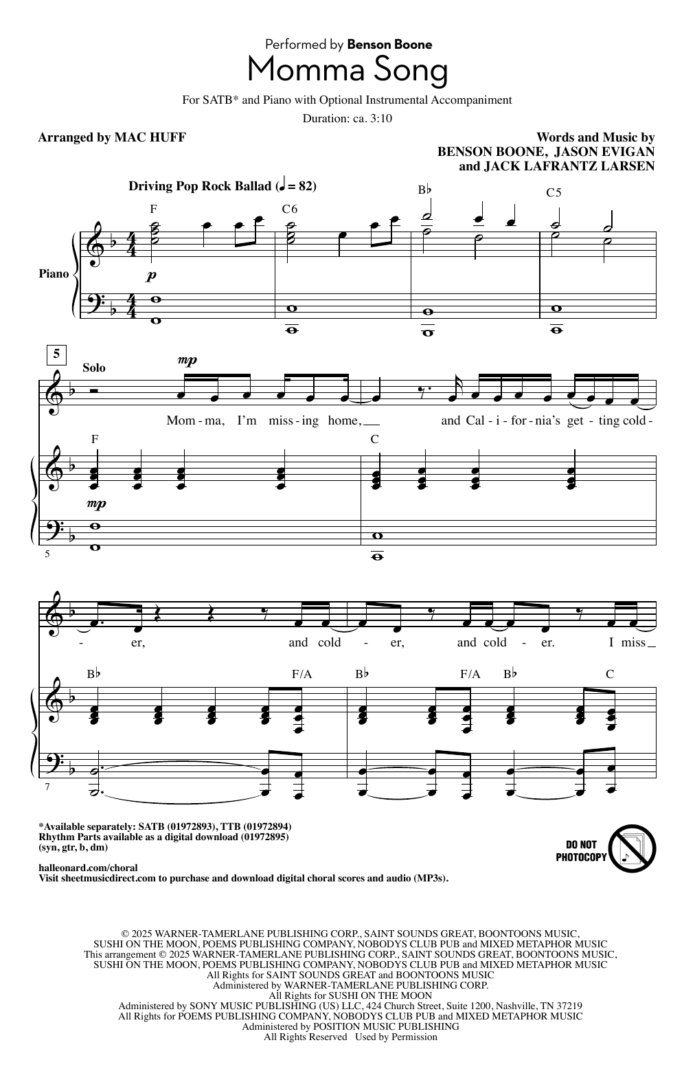 Momma Song (arr. Mac Huff)