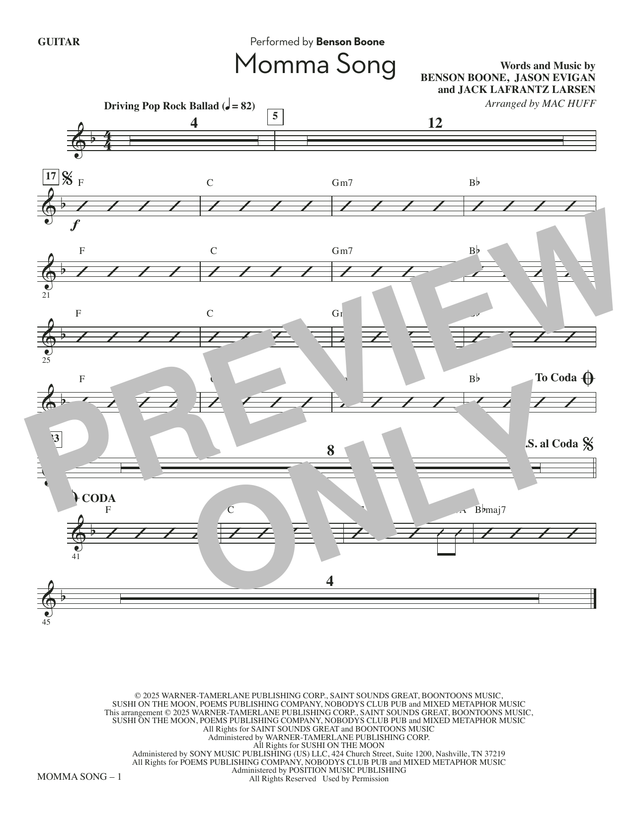 Momma Song (arr. Mac Huff) - Guitar