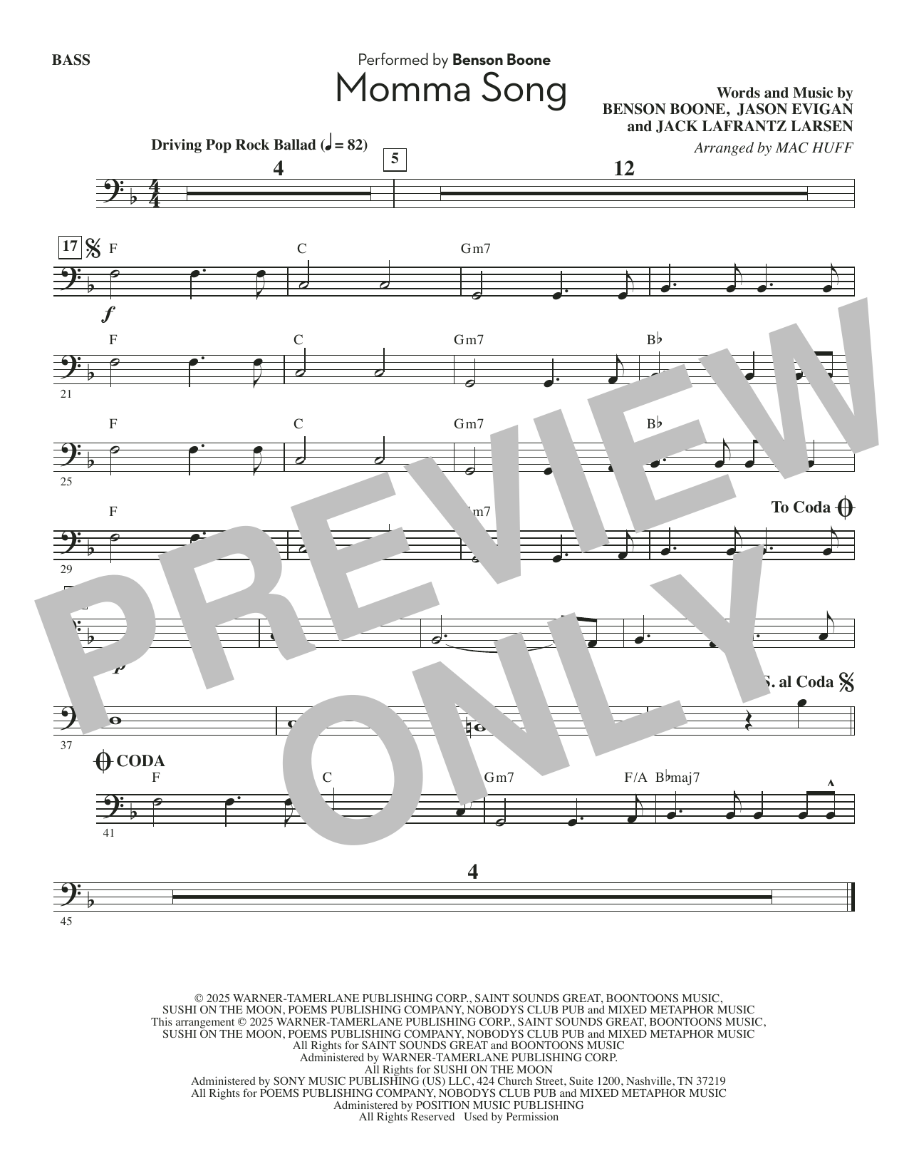 Momma Song (arr. Mac Huff) - Bass
