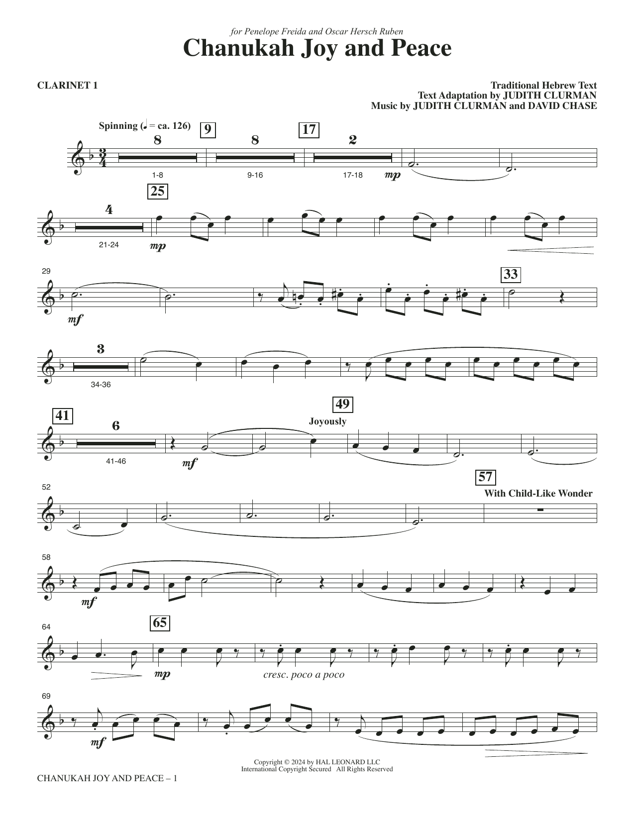 Chanukah Joy and Peace - Clarinet 1