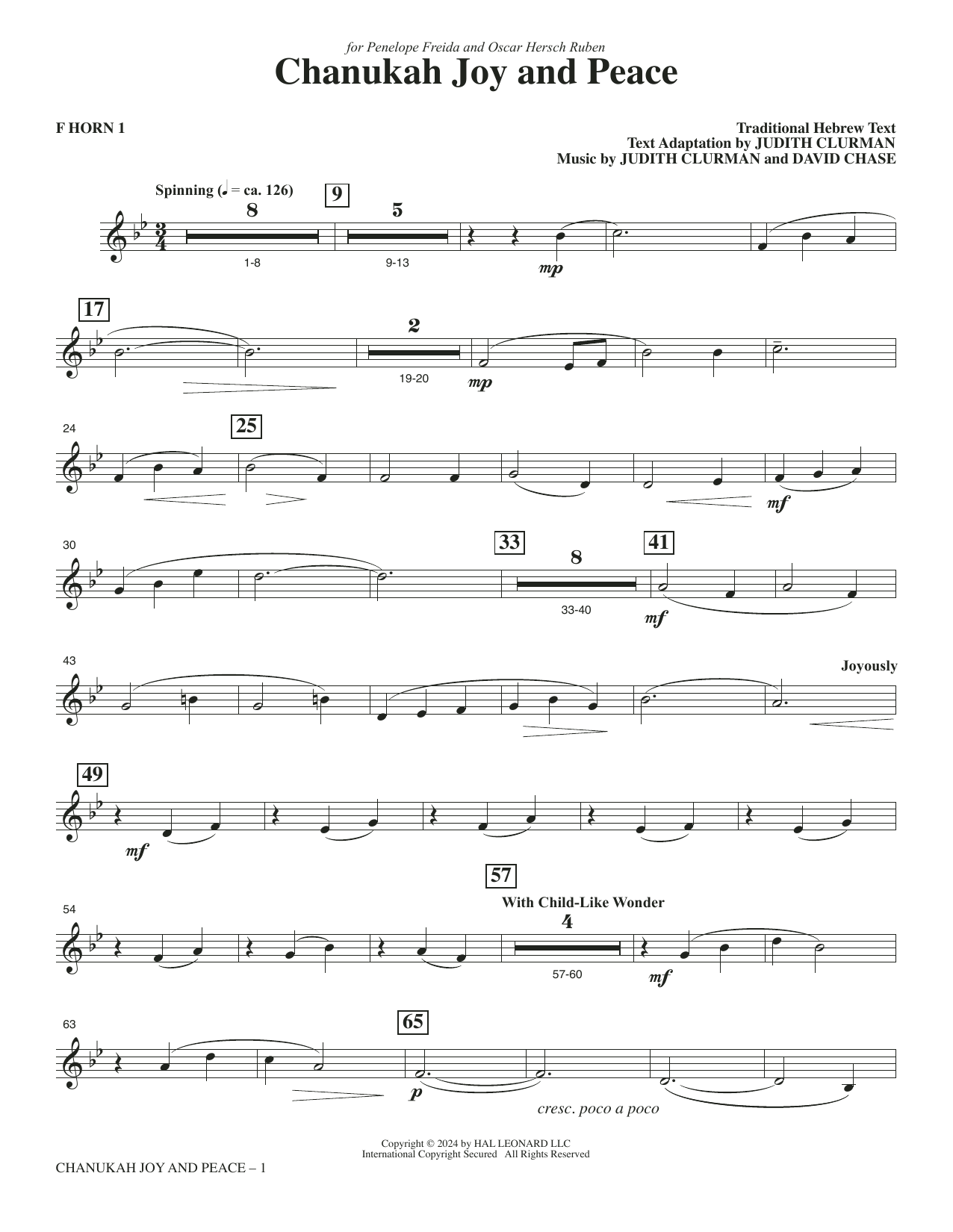 Chanukah Joy and Peace - F Horn 1