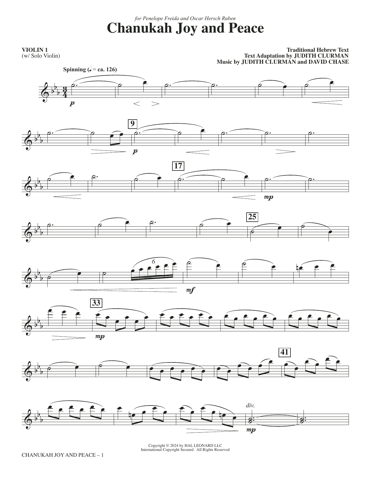 Chanukah Joy and Peace - Violin 1