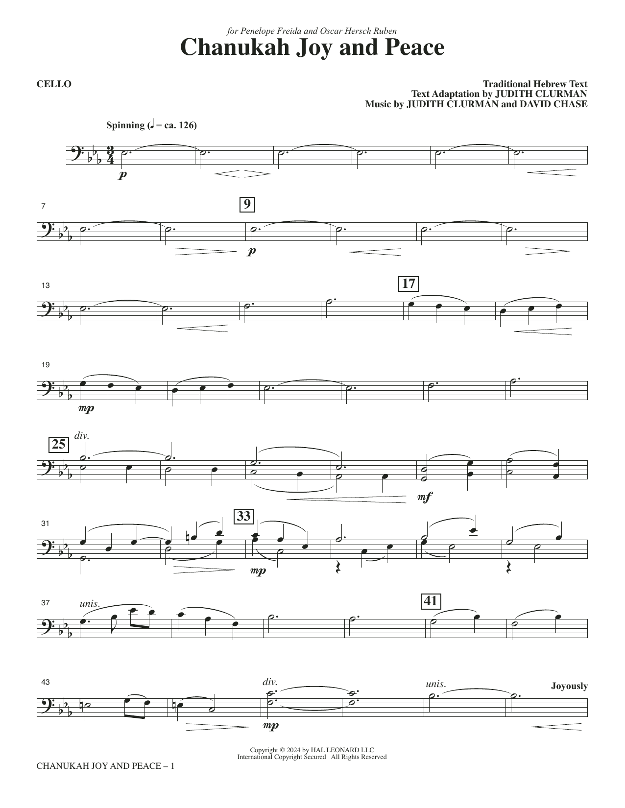 Chanukah Joy and Peace - Cello