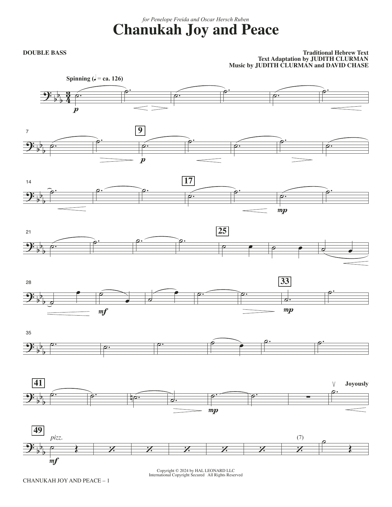 Chanukah Joy and Peace - Double Bass