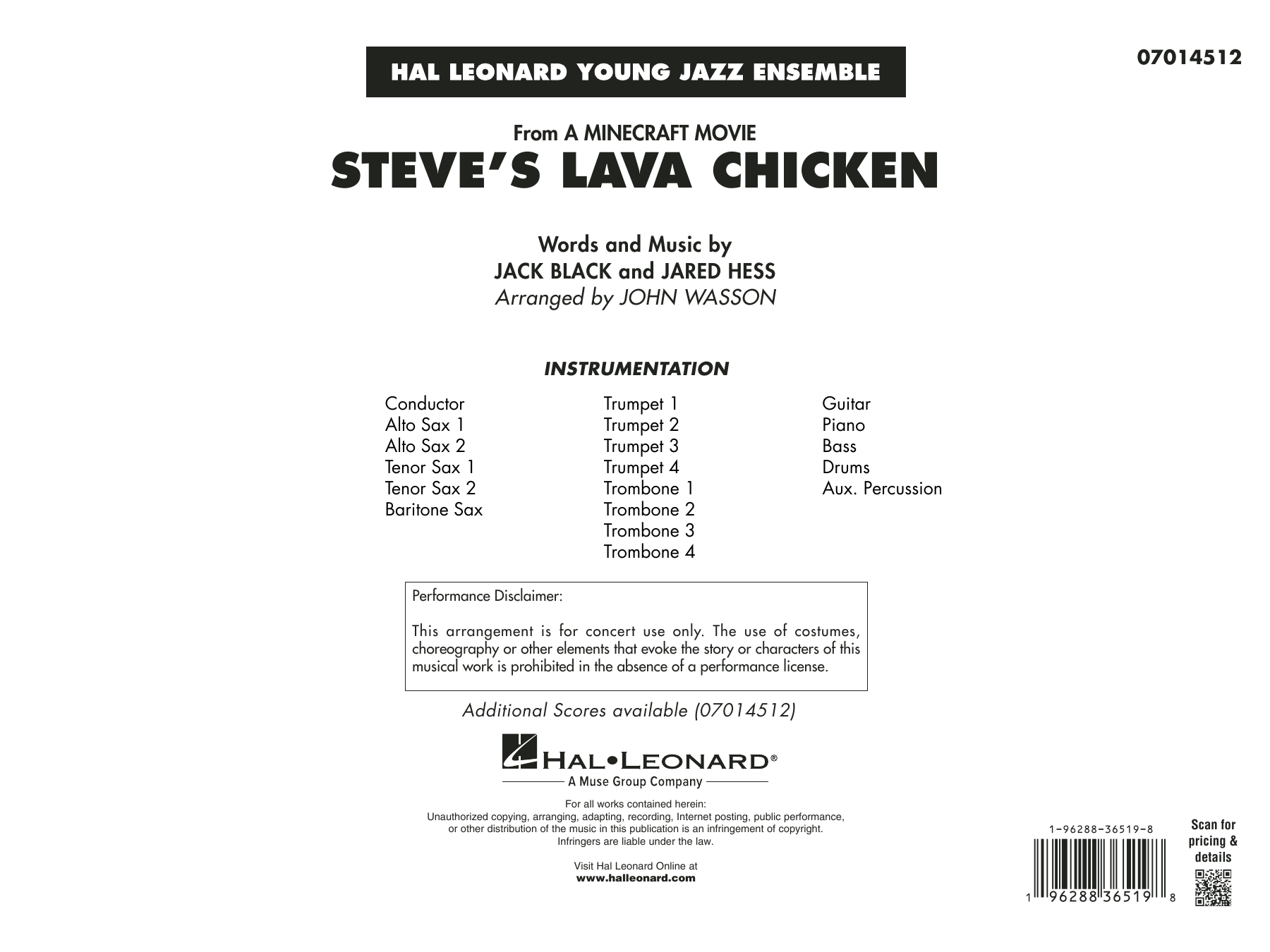 Steve's Lava Chicken (from A Minecraft Movie) (arr. John Wasson) - Conductor Score (Full Score)