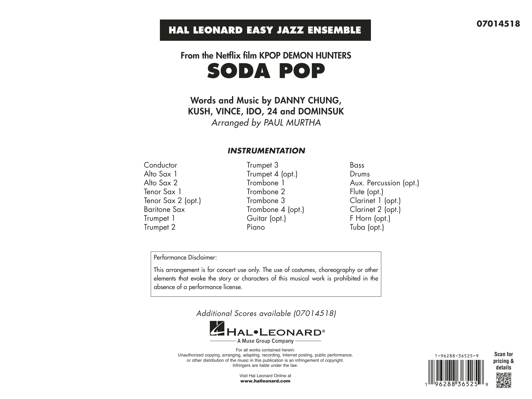 Soda Pop (from KPop Demon Hunters) (arr. Paul Murtha) - Conductor Score (Full Score)