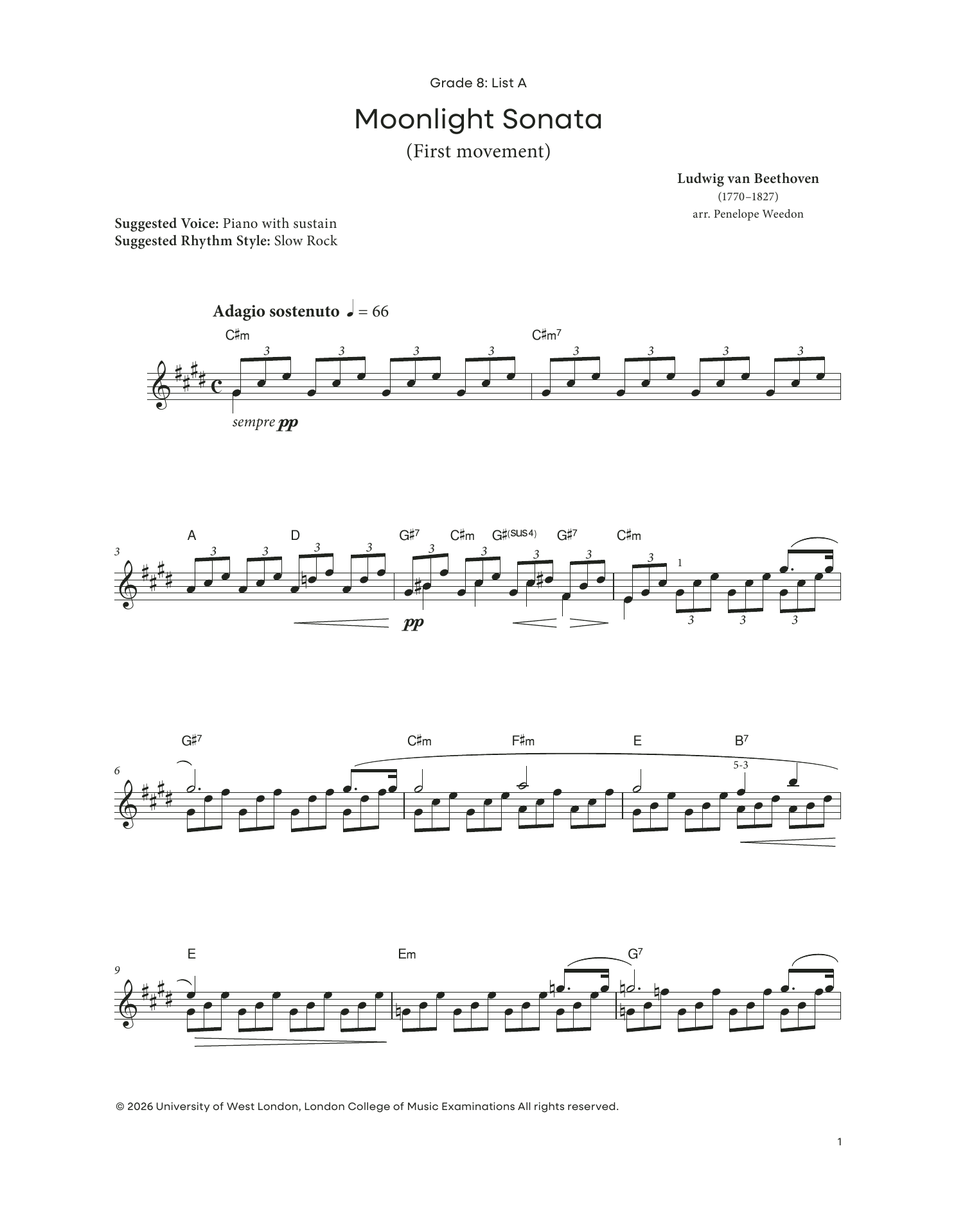 Moonlight Sonata (from LCME Electronic Keyboard Grade 8 List A): Piano Solo
