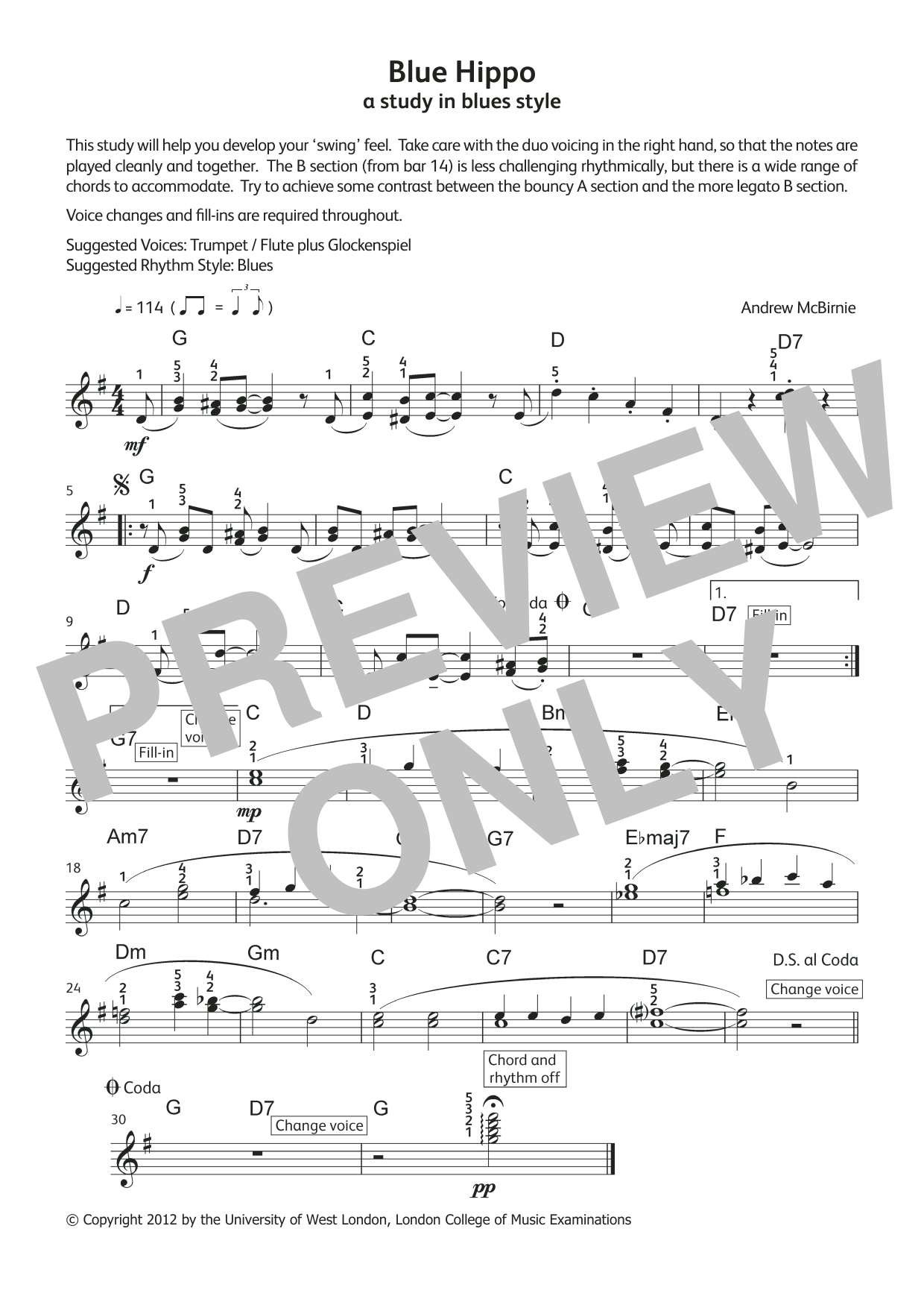 Blue Hippo (from LCME Electronic Keyboard Grade 4 List A): Piano Solo