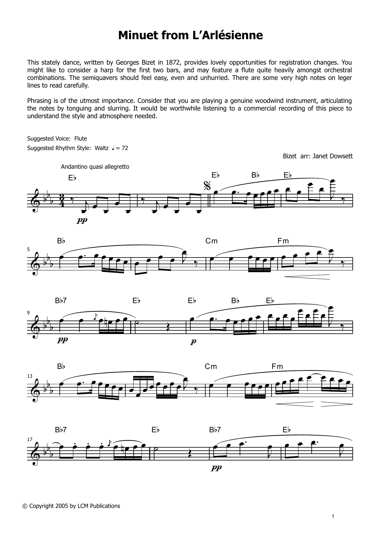 Minuet From L'Arlesienne (from LCME Electronic Keyboard Grade 6 List B): Piano Solo