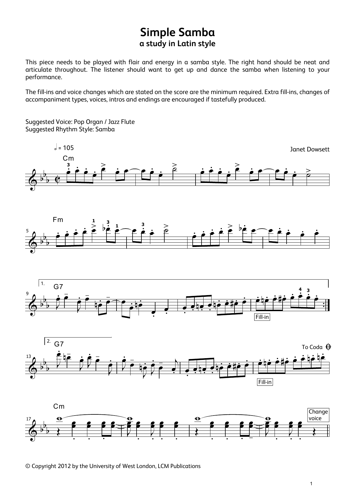 Simple Samba (from LCME Electronic Keyboard Grade 7 List A): Piano Solo