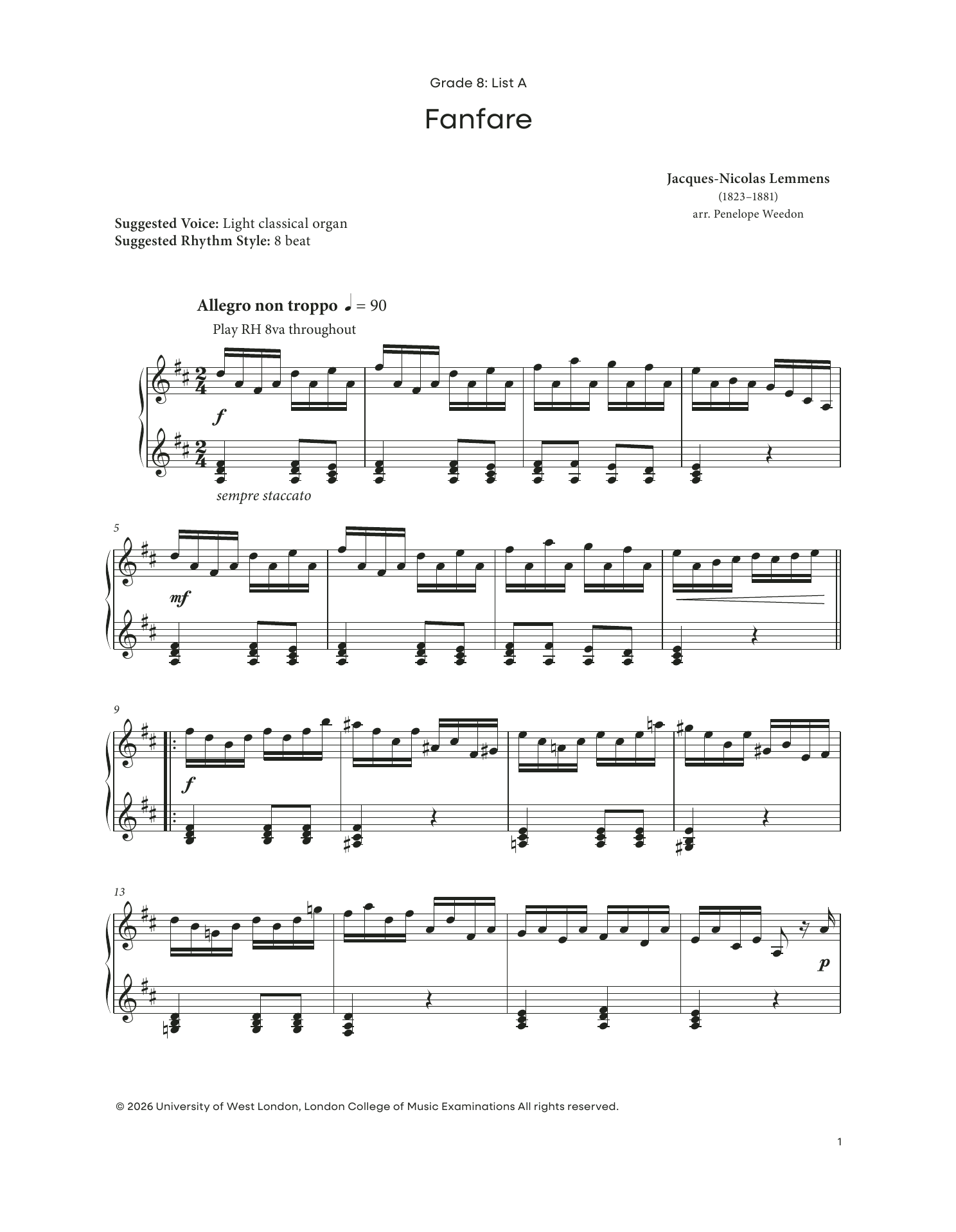 Fanfare (from LCME Electronic Keyboard Grade 8 List A) by Jacques ...