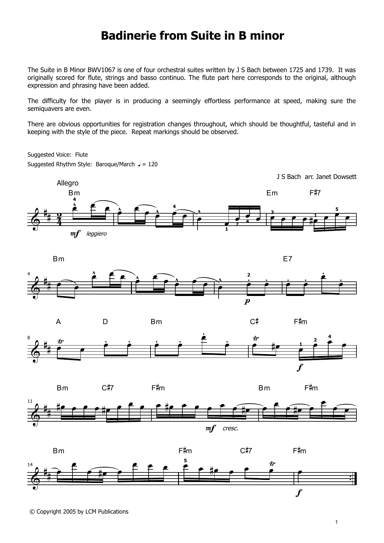 Bardenerie From Suite in B Minor (from LCME Electronic Keyboard Grade 8 List A): Piano Solo