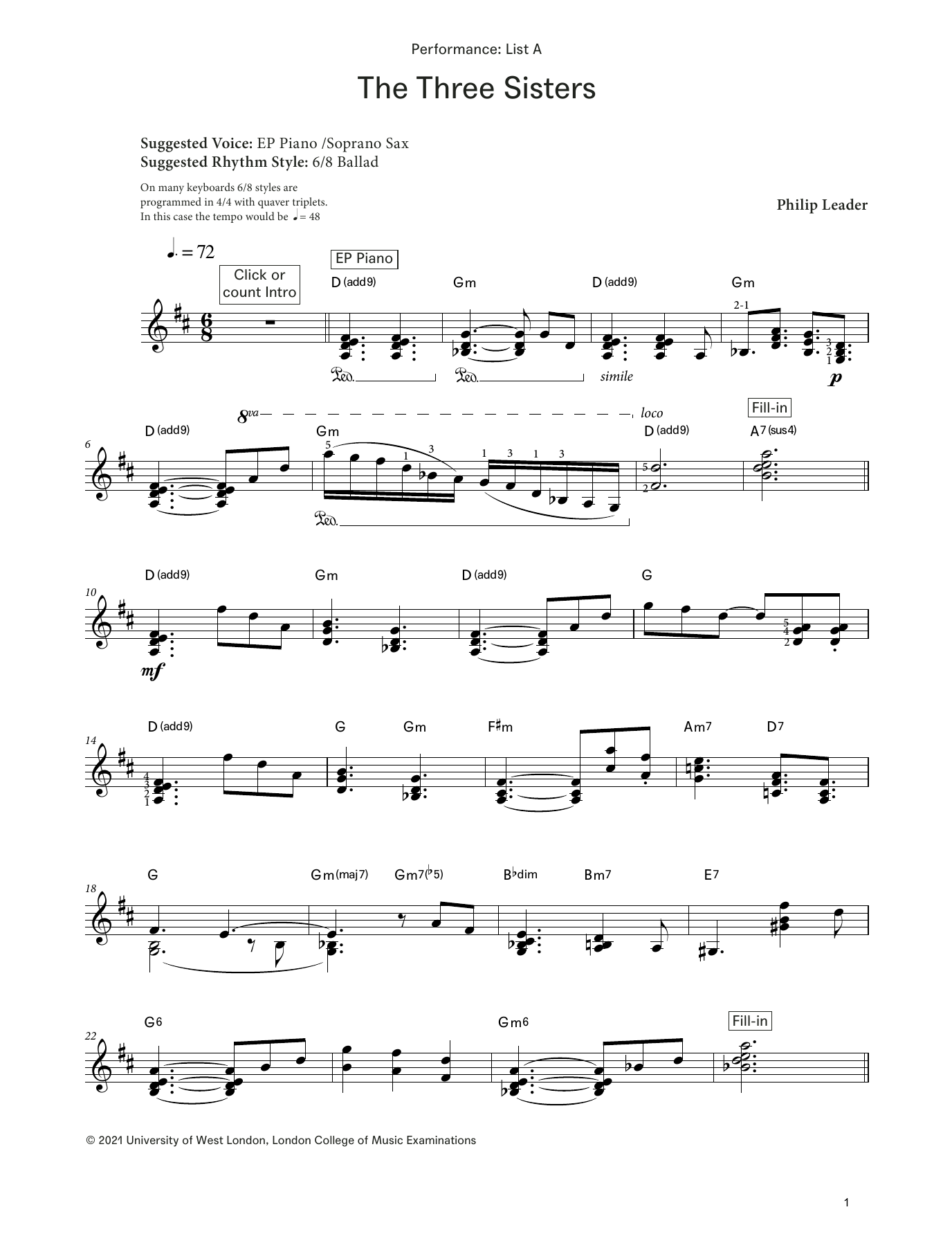 The Three Sisters (from LCME Electronic Keyboard Grade 7 List A): Piano Solo