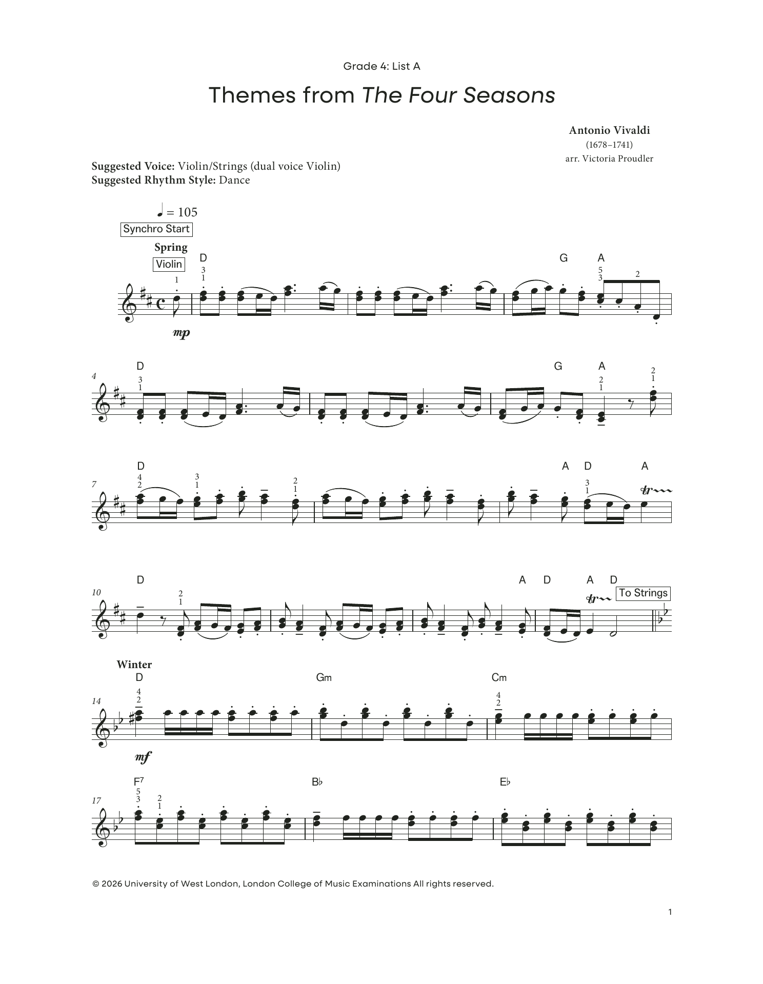 Themes from the Four Seasons (from LCME Electronic Keyboard Grade 4 List A): Piano Solo