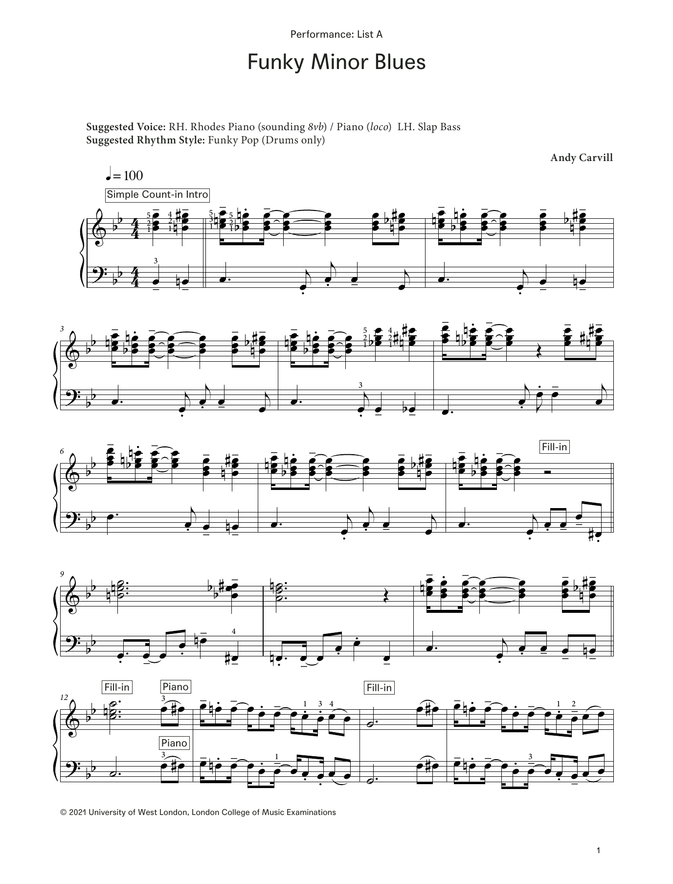 Funky Minor Blues (from LCME Electronic Keyboard Grade 7 List A): Piano Solo