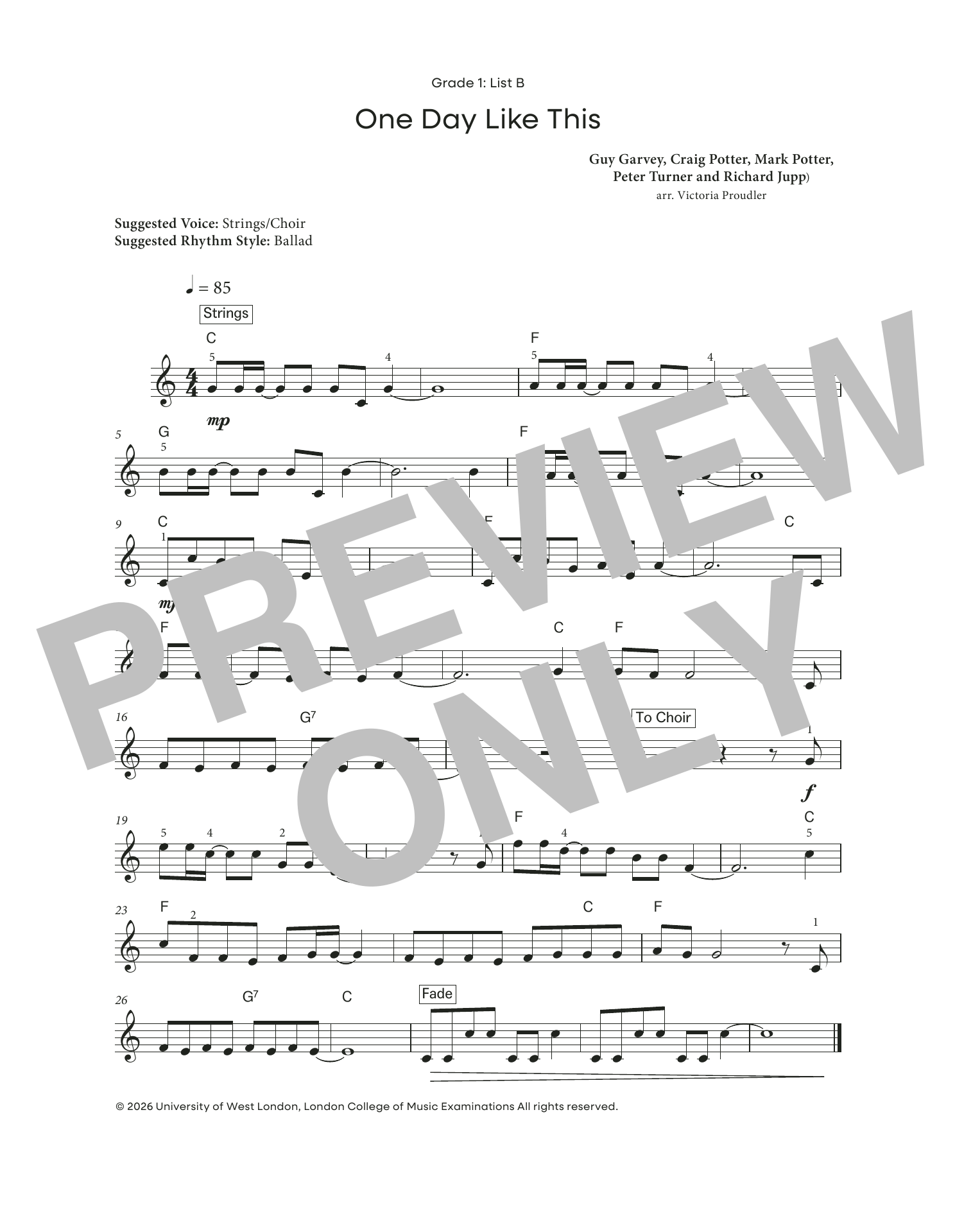 One Day Like This (from LCME Electronic Keyboard Grade 1 List B): Piano Solo