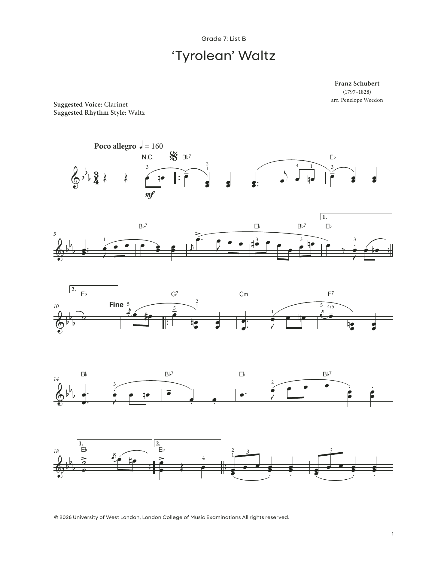 Tyrolean Waltz (from LCME Electronic Keyboard Grade 7 List B): Piano Solo