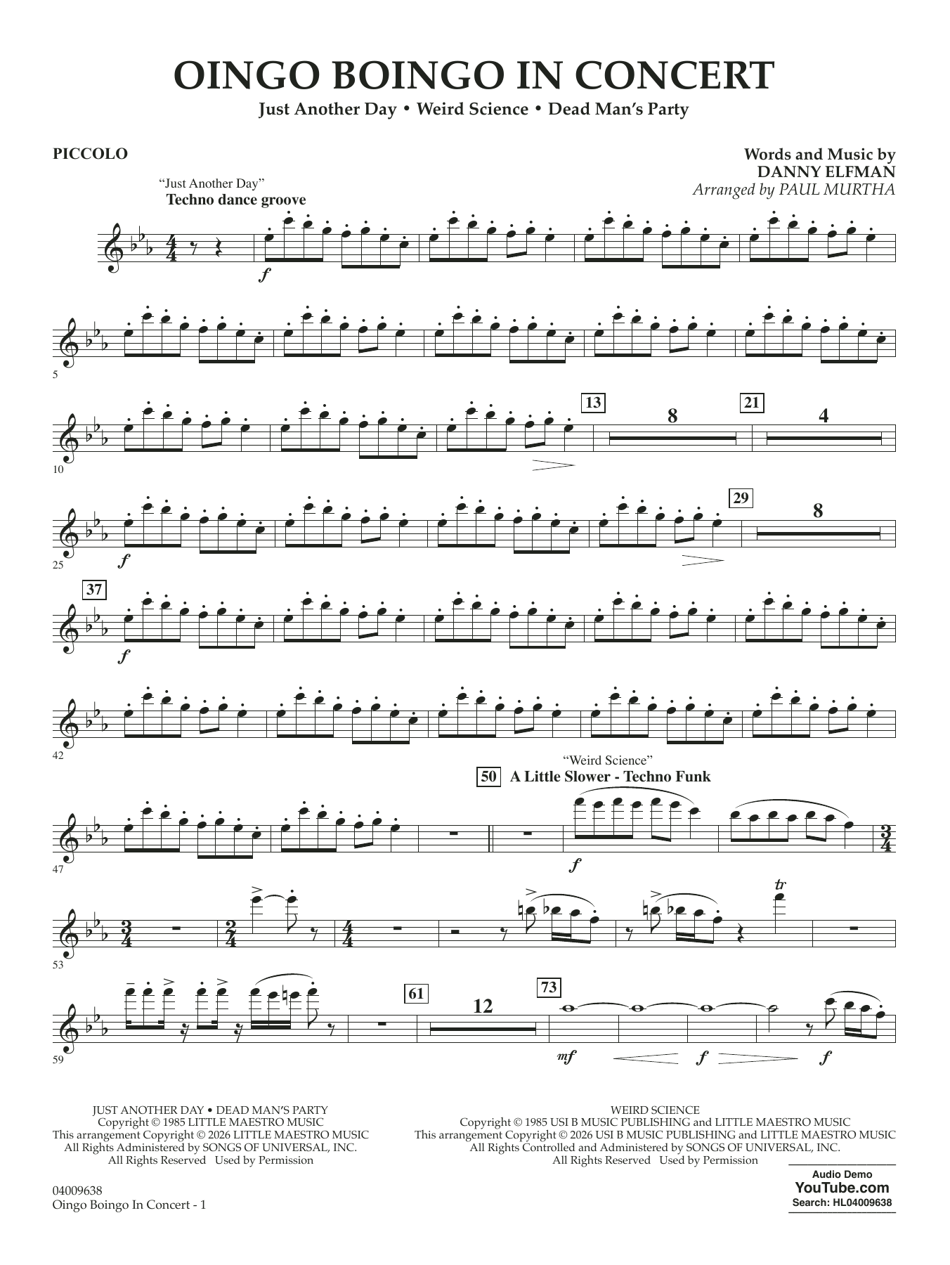 Oingo Boingo In Concert (arr. Paul Murtha) - Piccolo