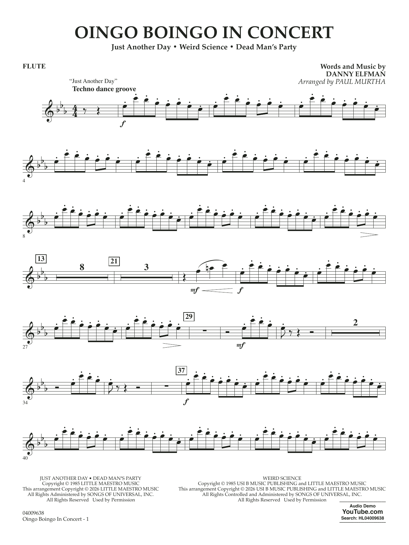 Oingo Boingo In Concert (arr. Paul Murtha) - Flute