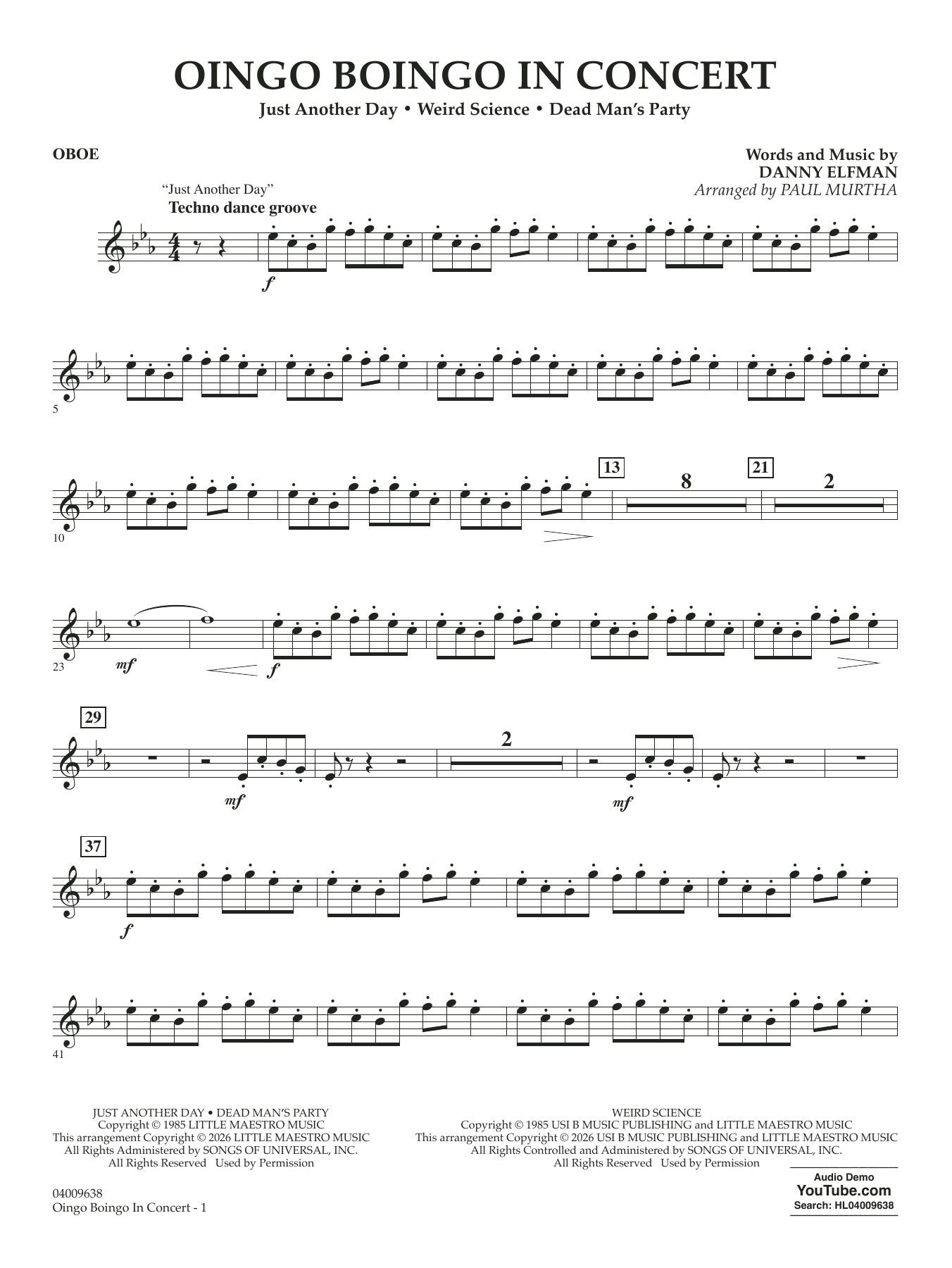 Oingo Boingo In Concert (arr. Paul Murtha) - Oboe