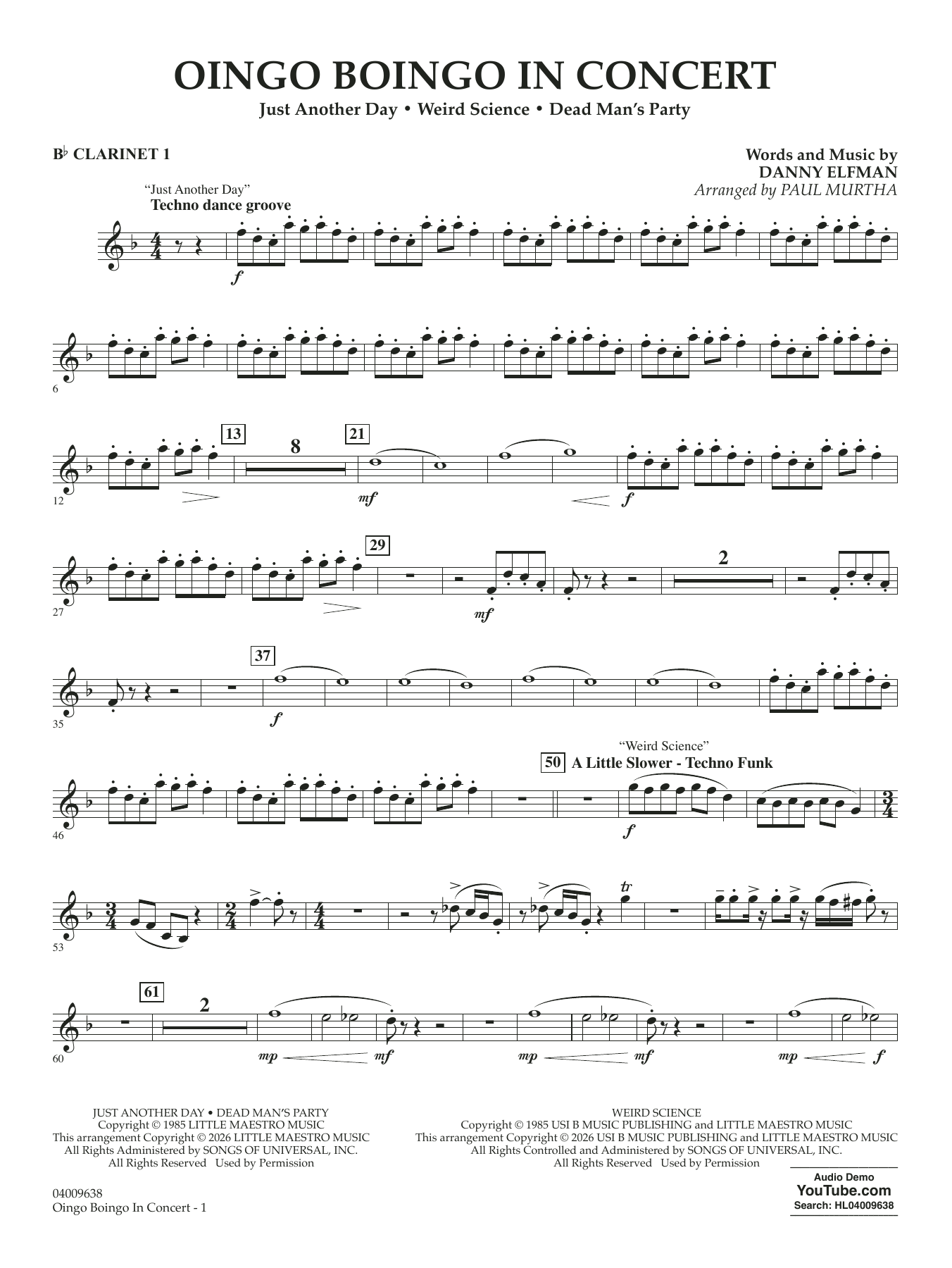 Oingo Boingo In Concert (arr. Paul Murtha) - Bb Clarinet 1