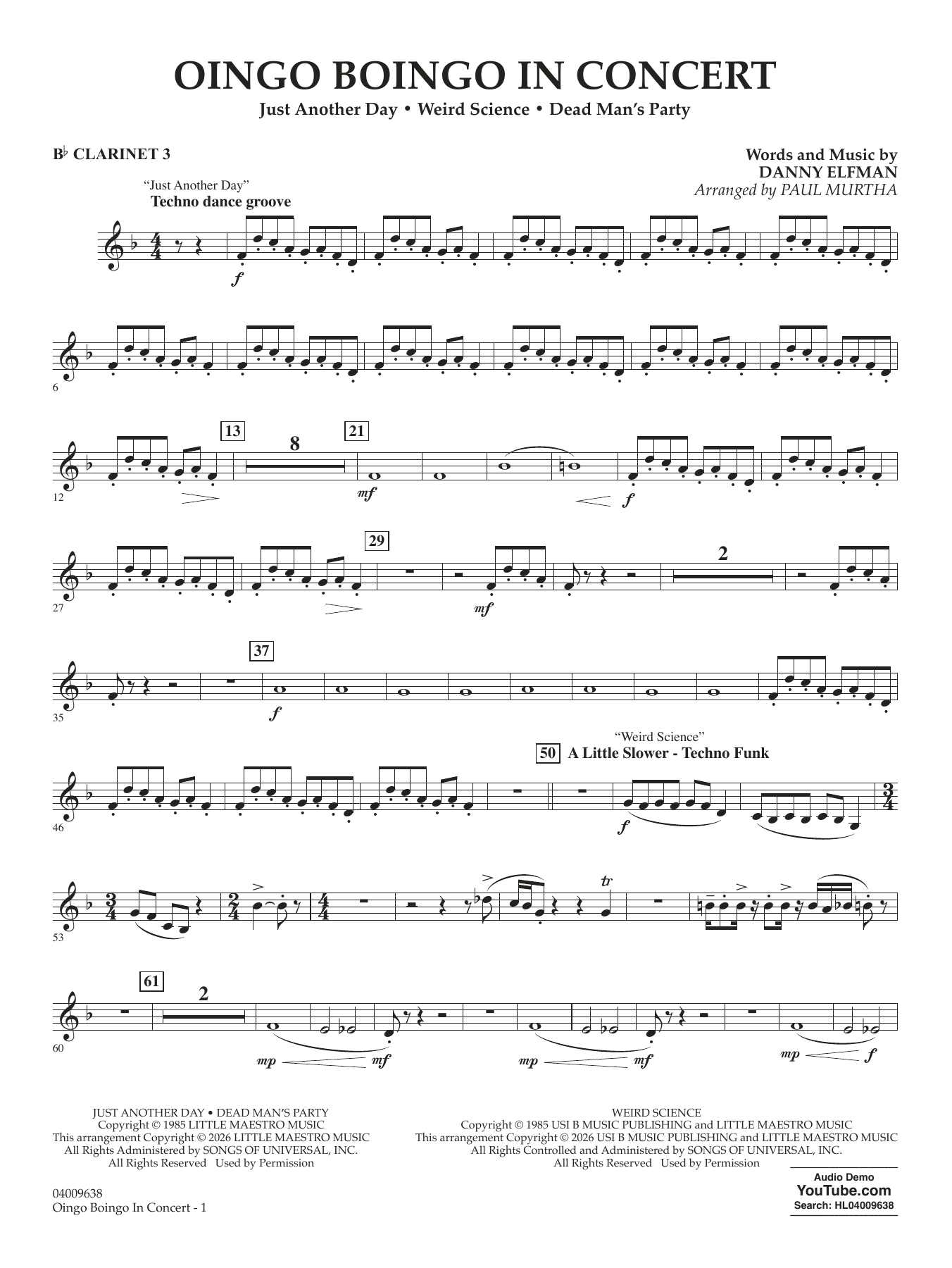 Oingo Boingo In Concert (arr. Paul Murtha) - Bb Clarinet 3