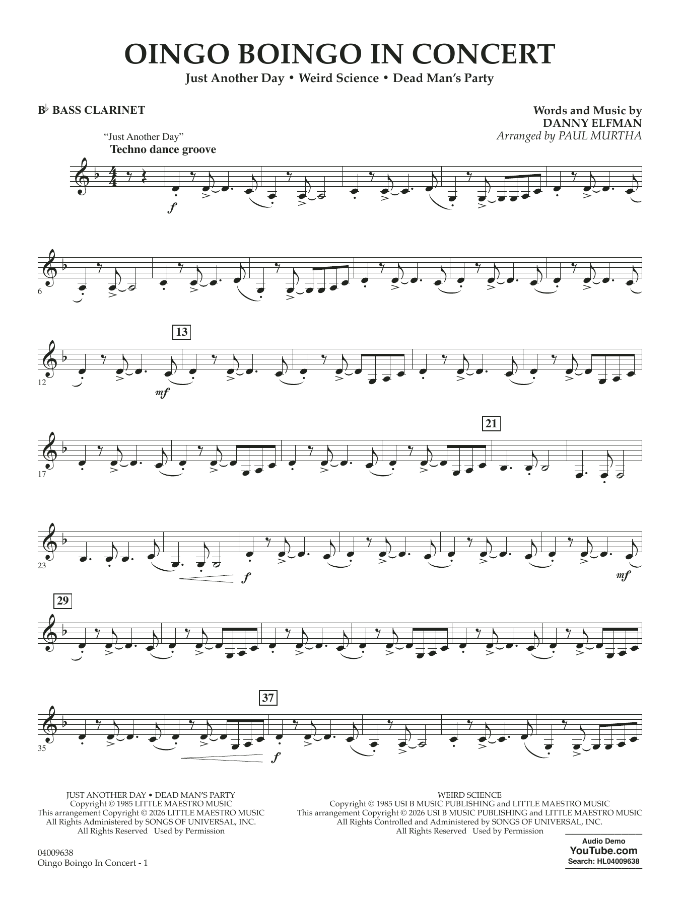 Oingo Boingo In Concert (arr. Paul Murtha) - Bb Bass Clarinet