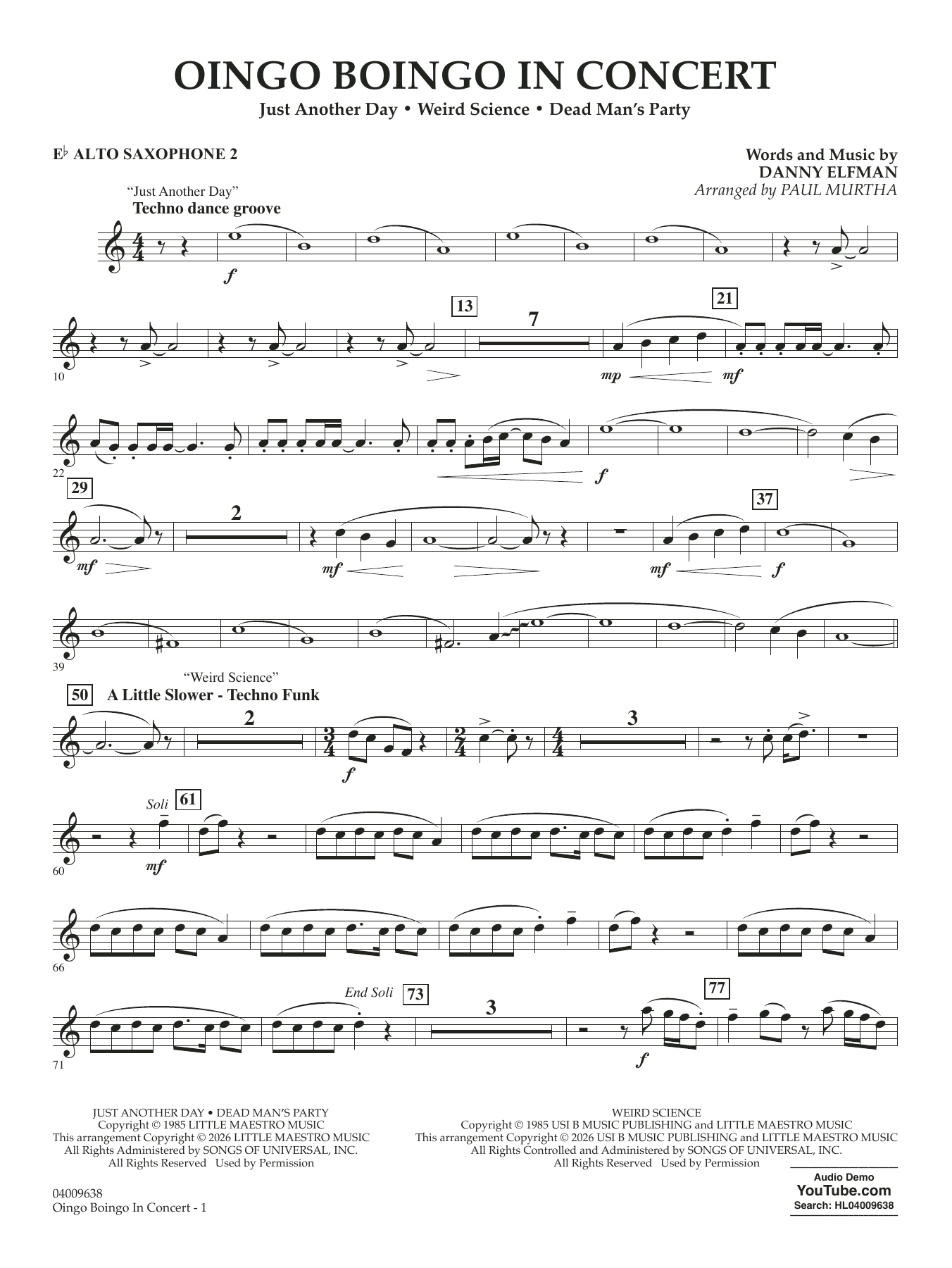 Oingo Boingo In Concert (arr. Paul Murtha) - Eb Alto Saxophone 2