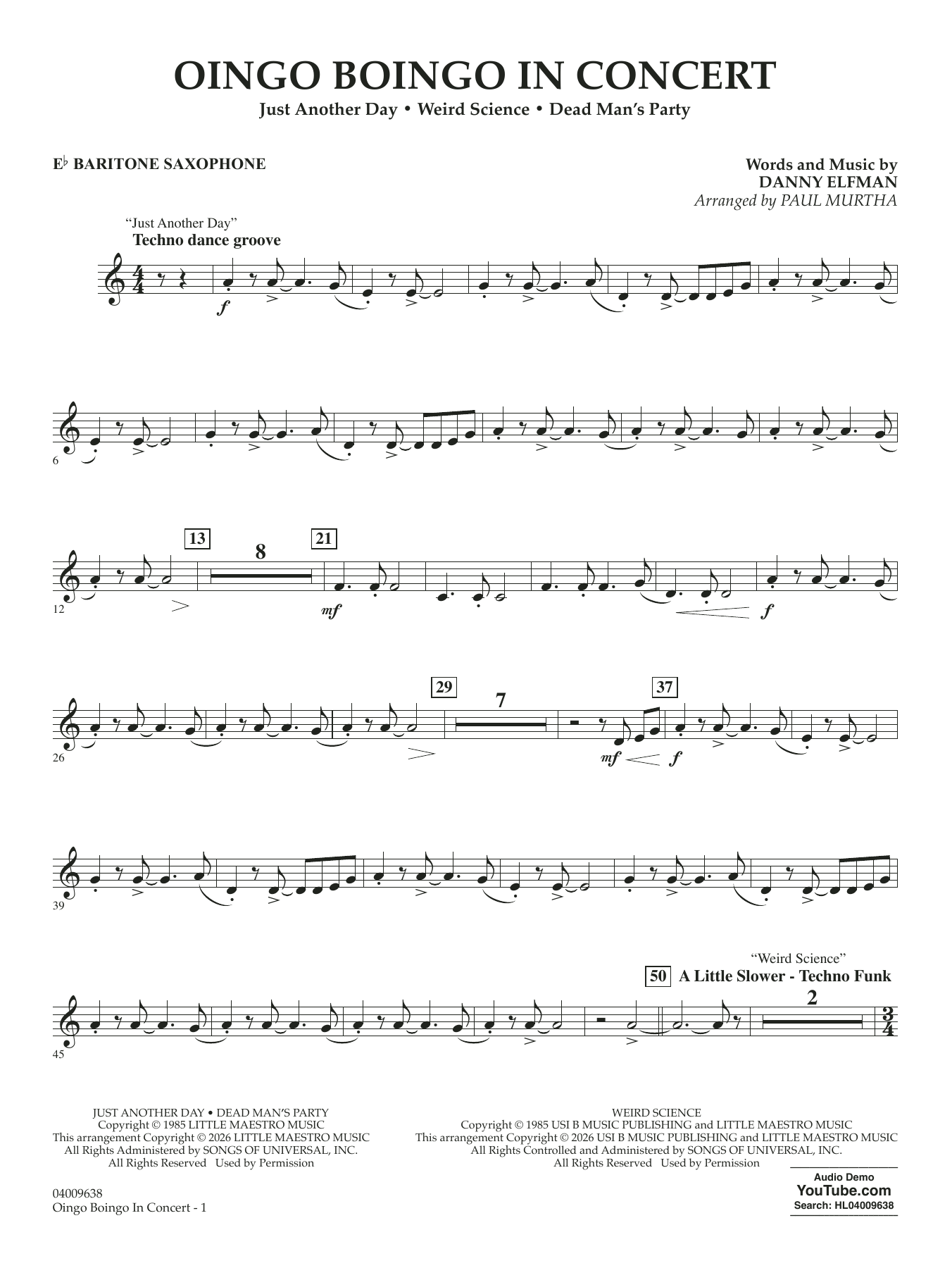 Oingo Boingo In Concert (arr. Paul Murtha) - Eb Baritone Saxophone