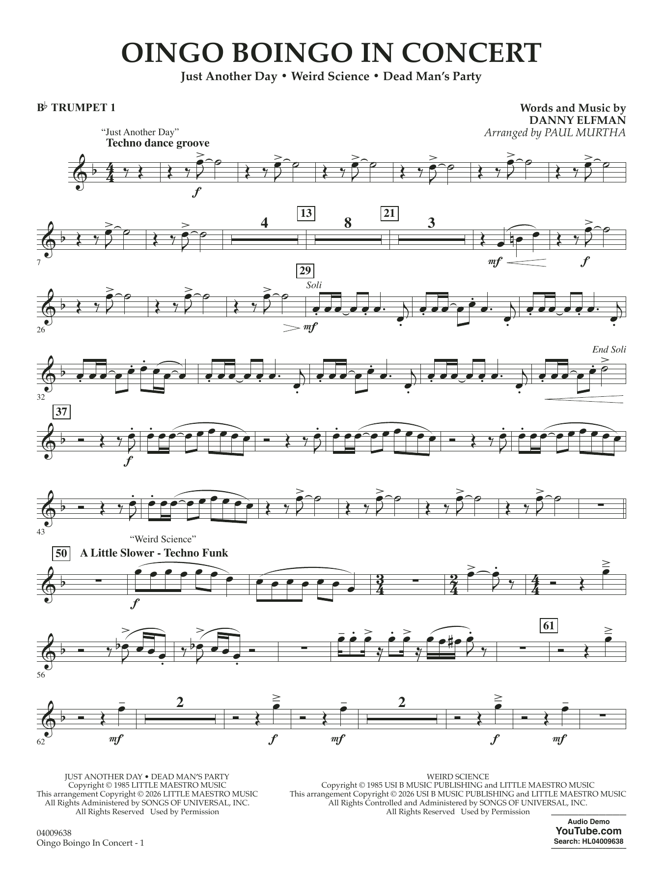 Oingo Boingo In Concert (arr. Paul Murtha) - Bb Trumpet 1