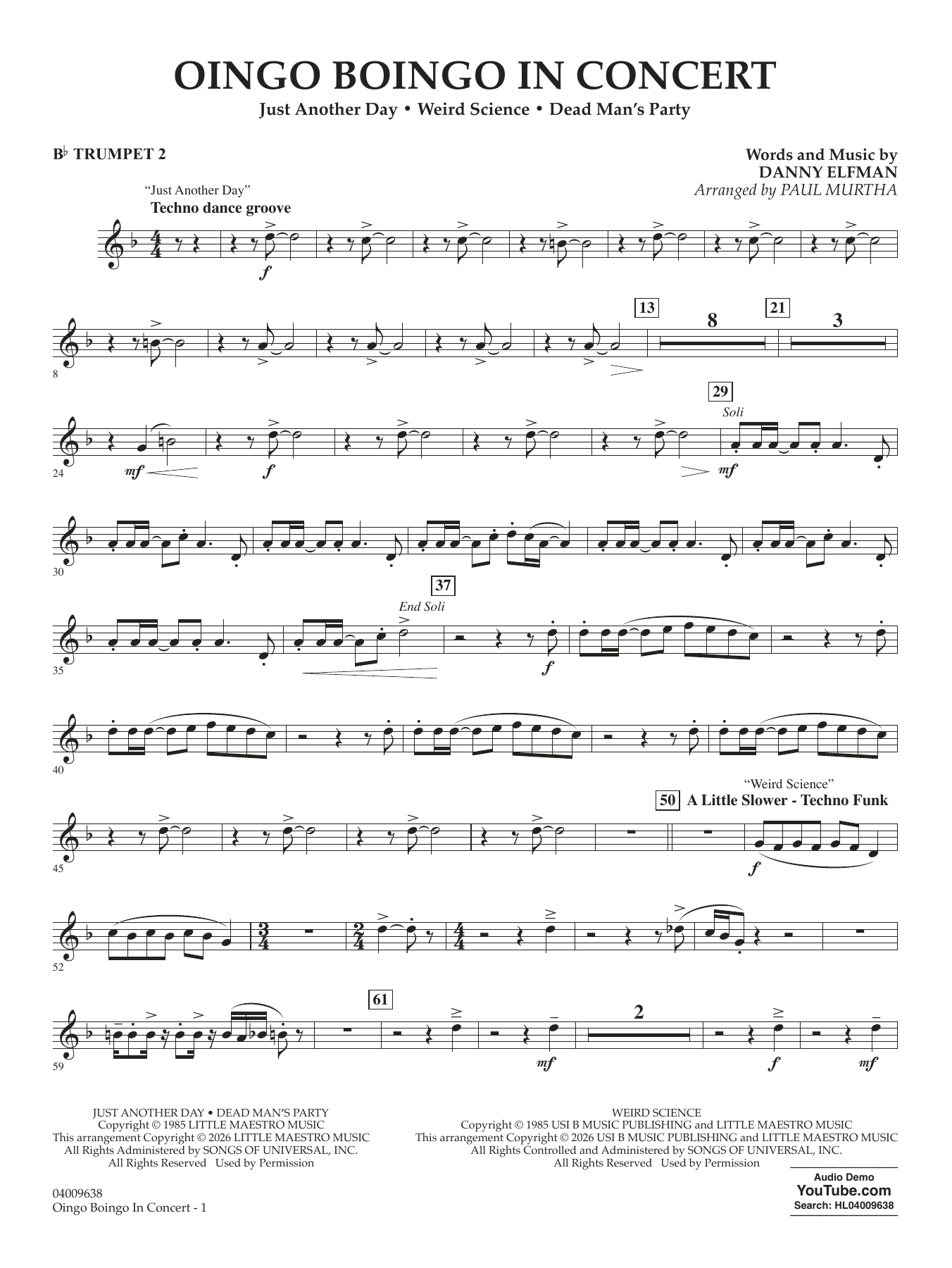 Oingo Boingo In Concert (arr. Paul Murtha) - Bb Trumpet 2