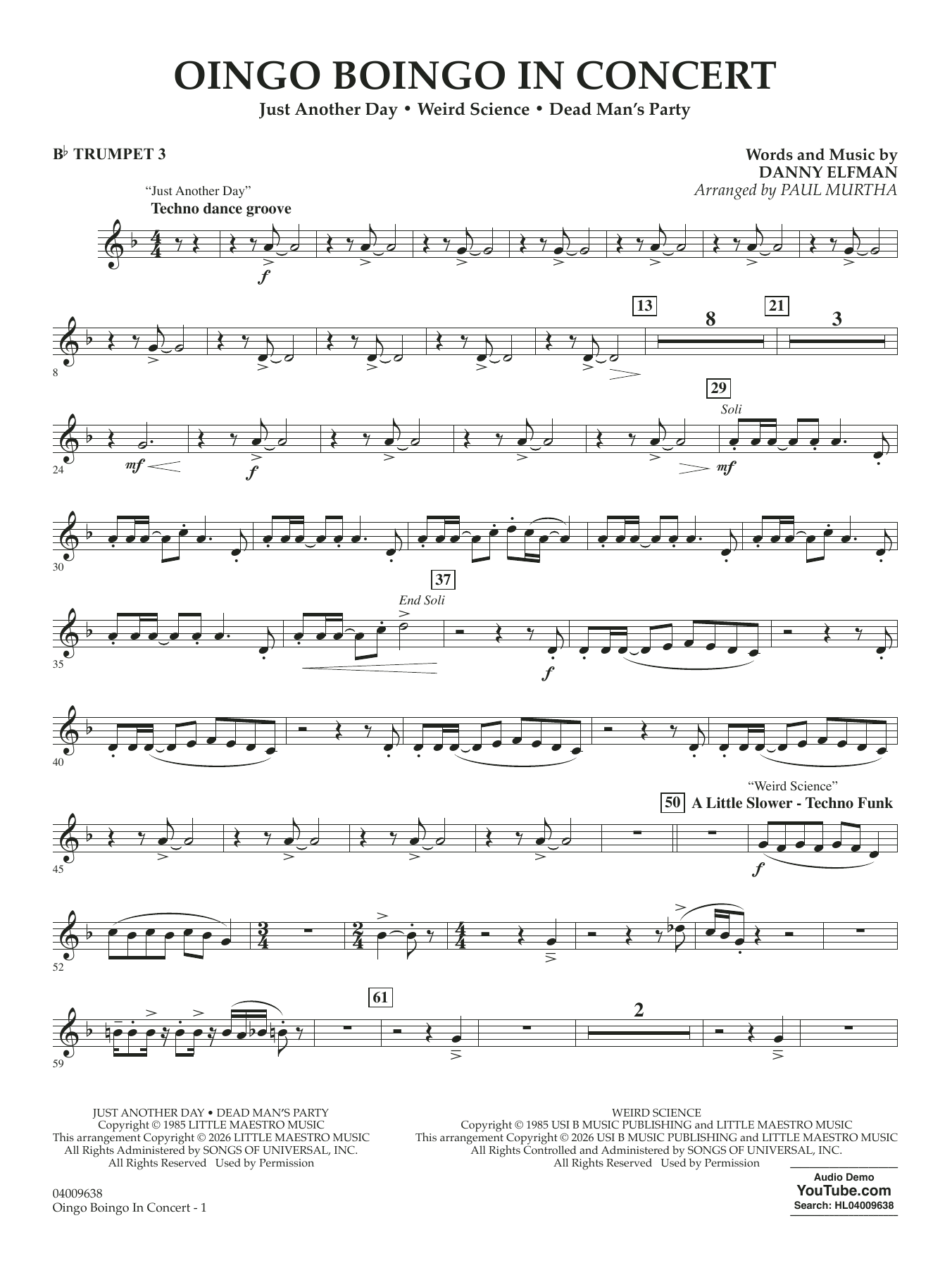 Oingo Boingo In Concert (arr. Paul Murtha) - Bb Trumpet 3