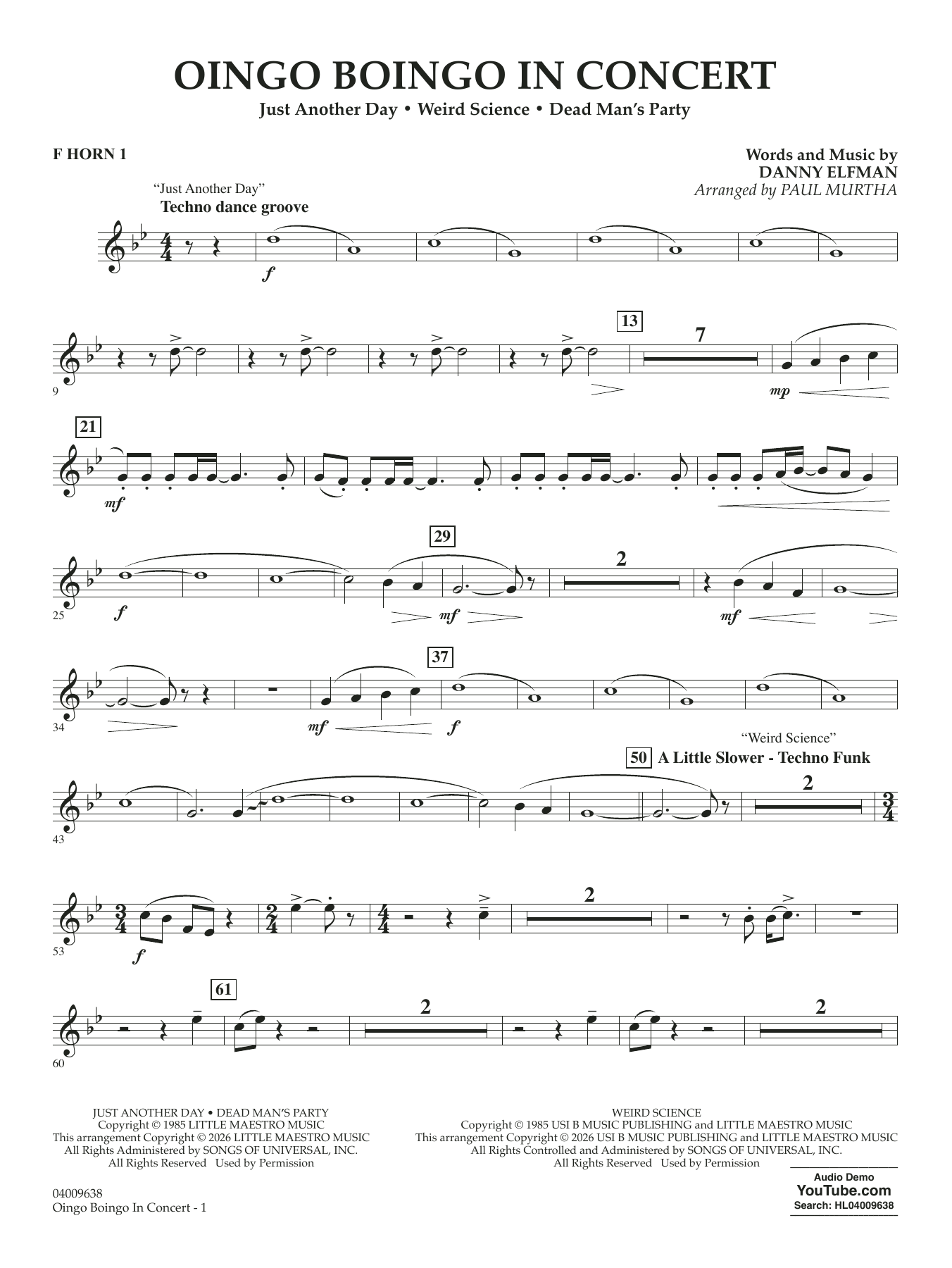 Oingo Boingo In Concert (arr. Paul Murtha) - F Horn 1