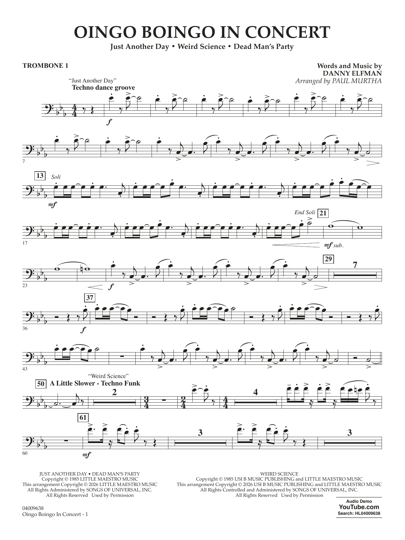 Oingo Boingo In Concert (arr. Paul Murtha) - Trombone 1