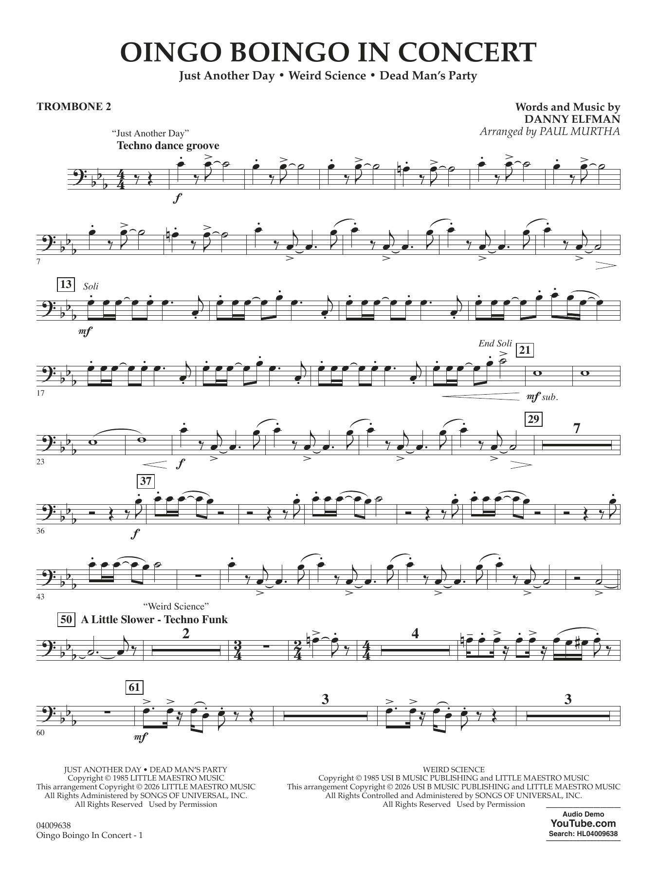 Oingo Boingo In Concert (arr. Paul Murtha) - Trombone 2