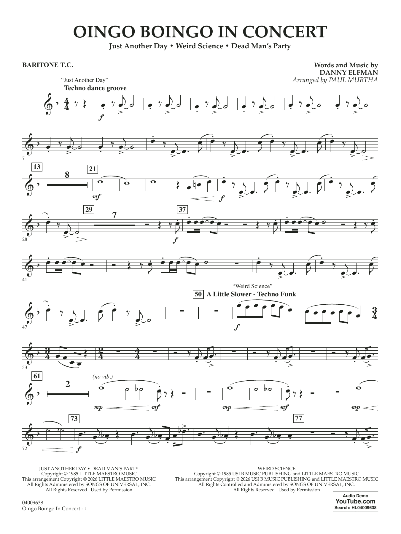 Oingo Boingo In Concert (arr. Paul Murtha) - Baritone T.C.