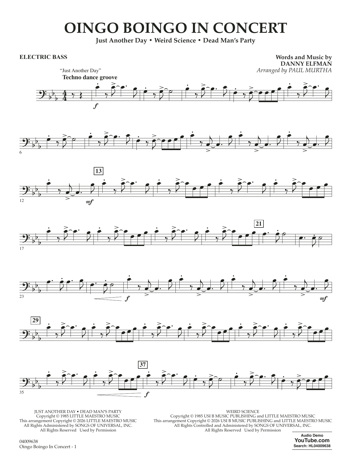 Oingo Boingo In Concert (arr. Paul Murtha) - Electric Bass